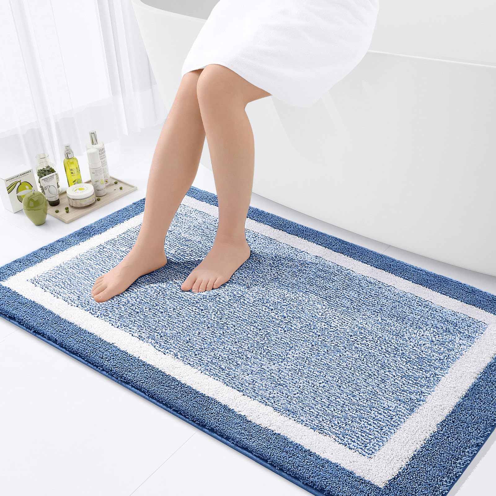 OLANLY Small Bathroom Rugs 24x16, Extra Soft and Absorbent Microfiber Bath Rugs, Non-Slip, Machine Washable, Quick Dry Shaggy Bath Carpet, Bath Mats for Bathroom Floor, Tub, Shower, Grey