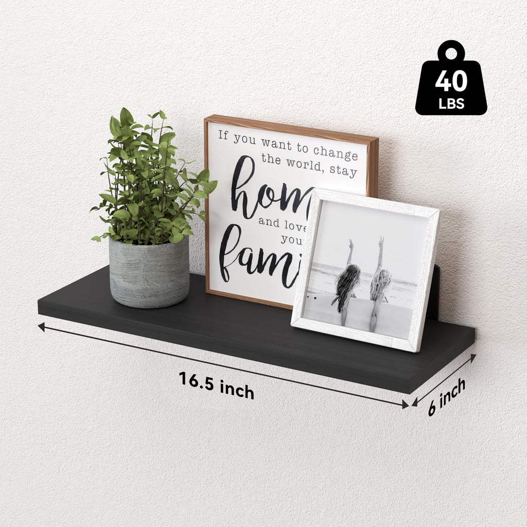 WOPITUES Wood Floating Shelves Set of 6, Shelves for Wall Decor, Farmhouse Shelf for Bedroom, Bathroom Storage Shelves, Book Shelves for Living Room - Rustic Brown