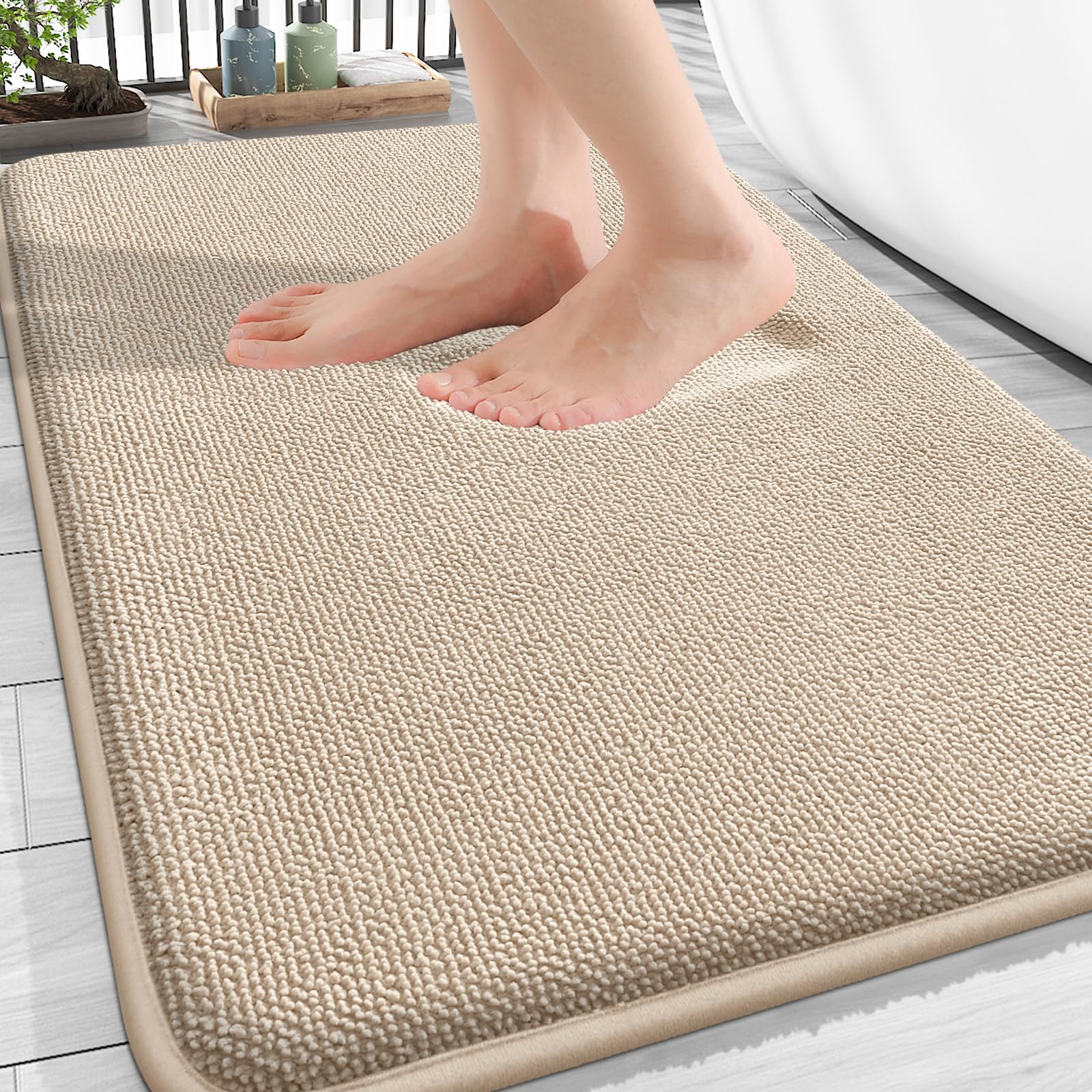 OLANLY Thick Memory Foam Bath Mat Rug 30x20, Extra Soft Absorbent Bathroom Rugs, Quick Dry Bath Mats, Non-Slip, Machine Washable Carpet for Bathroom, Tub and Shower, Home Decor Accessories, Grey