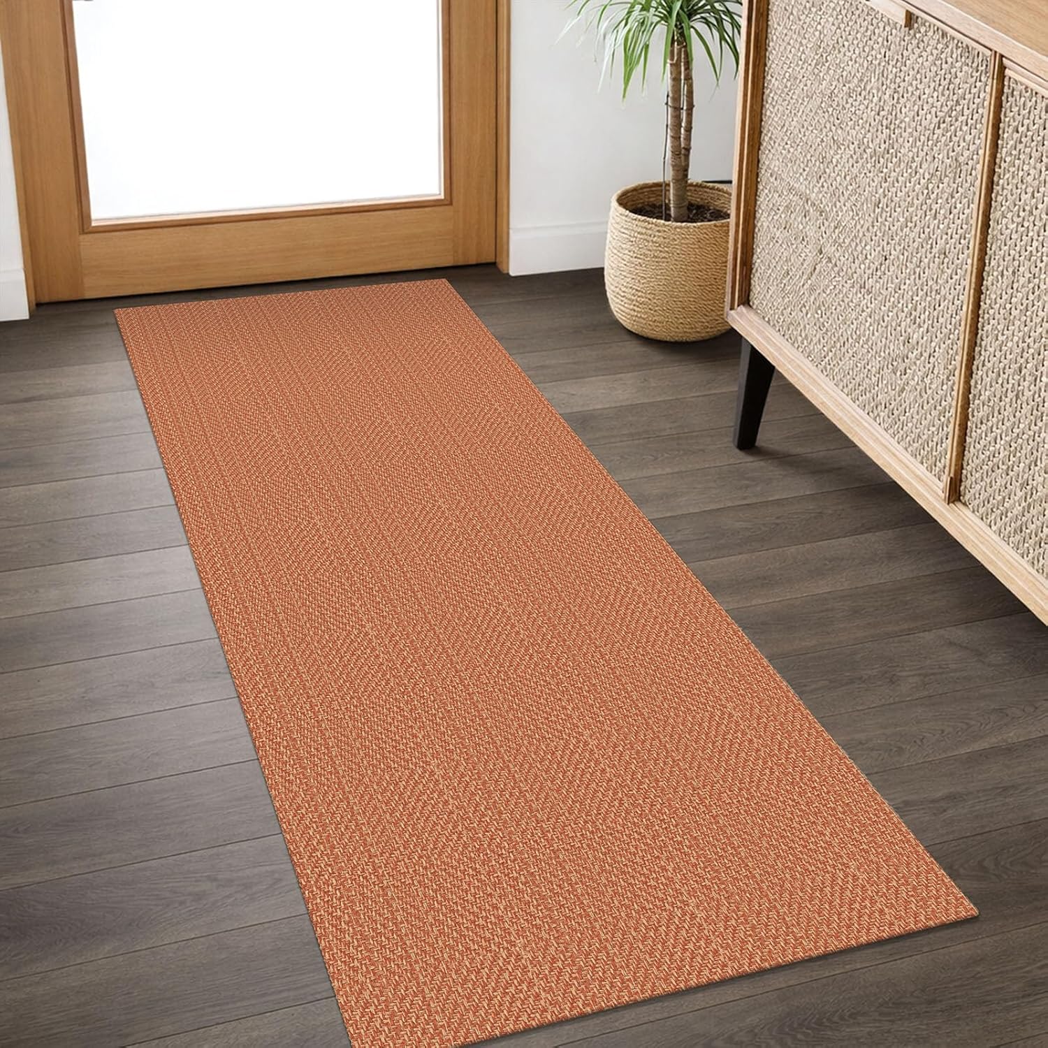 IOHOUZE Small Area Rug 2x3 Washable Woven Rugs for Entryway Non Slip Rubber Backed Kitchen Rugs Indoor Outdoor Doormat Throw Rug Floor Carpet for Entrance Front Door, Orange/Tan/Brown