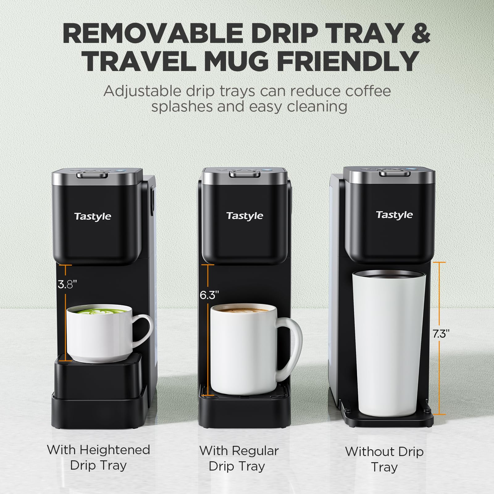 Tastyle 330MF Single Serve Coffee Maker with Built-in Detachable Milk Frother, Iced and Hot Coffee Machine for K Cup & Grounds, 40oz Removable Water Reservoir, 6 Cup Sizes, Fits 7.3" Travel Mug, Black