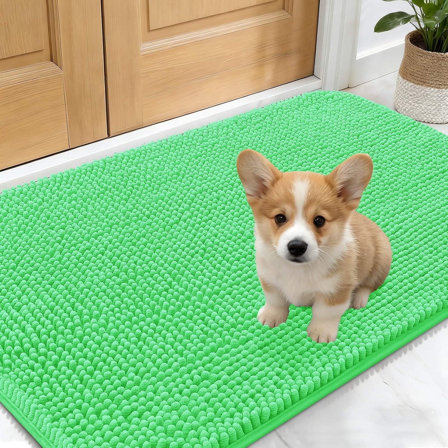 OLANLY Dog Door Mat for Muddy Paws 70x24, Absorbs Moisture and Dirt, Absorbent Non-Slip Washable Doormat, Quick Dry Chenille Mud Mat for Dogs, Entry Indoor Entryway Carpet for Inside Floor, Beige