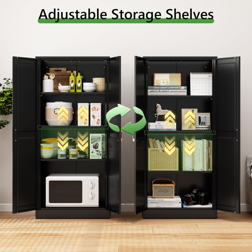 75" Tall Metal Kitchen Storage Cabinet,White Kitchen Pantry Storage Cabinet with Doors and 4 Adjustable Shelves,Utility Cabinet for Living Room,Garage,Dining Room and Office,Assemble Required