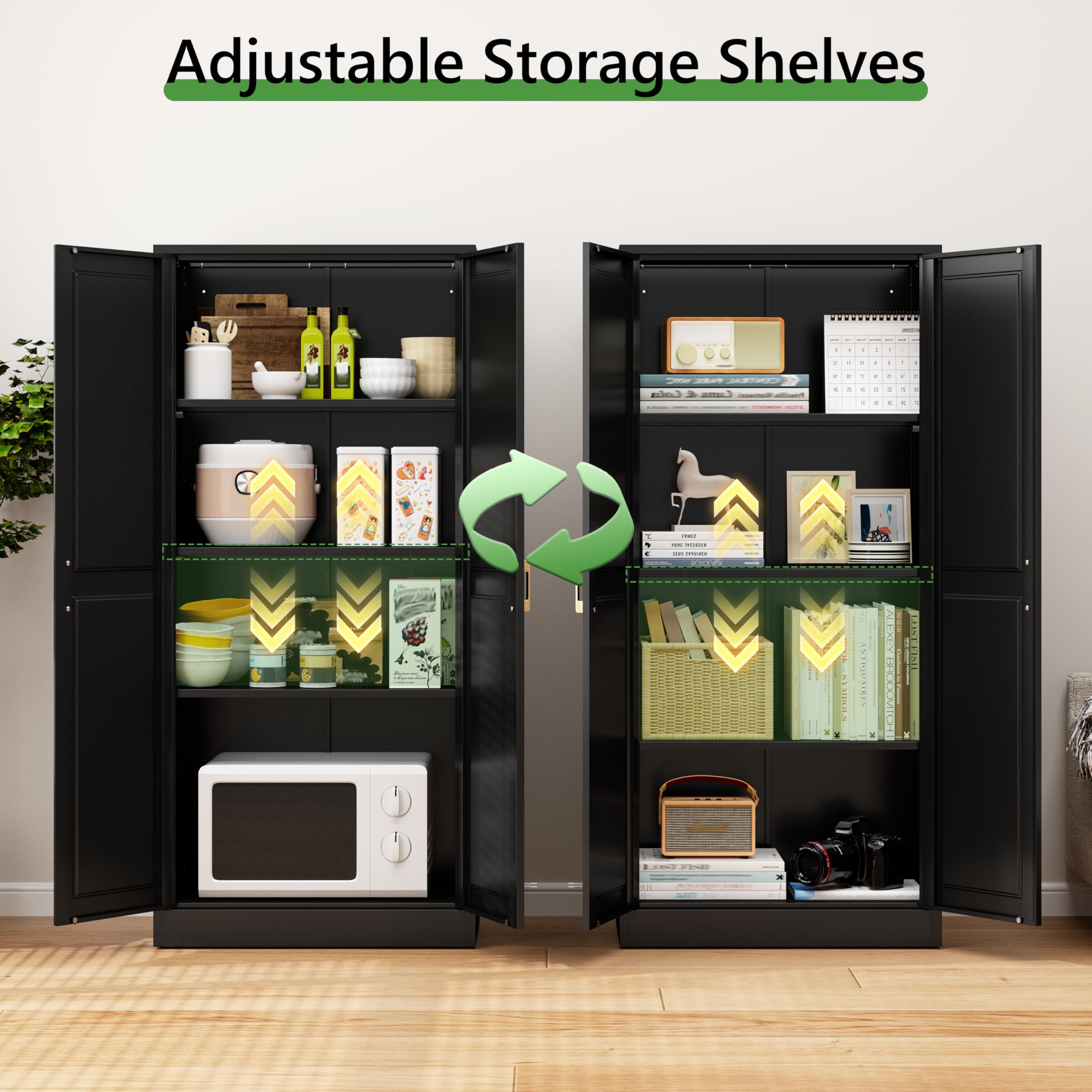 75" Tall Metal Kitchen Storage Cabinet,White Kitchen Pantry Storage Cabinet with Doors and 4 Adjustable Shelves,Utility Cabinet for Living Room,Garage,Dining Room and Office,Assemble Required
