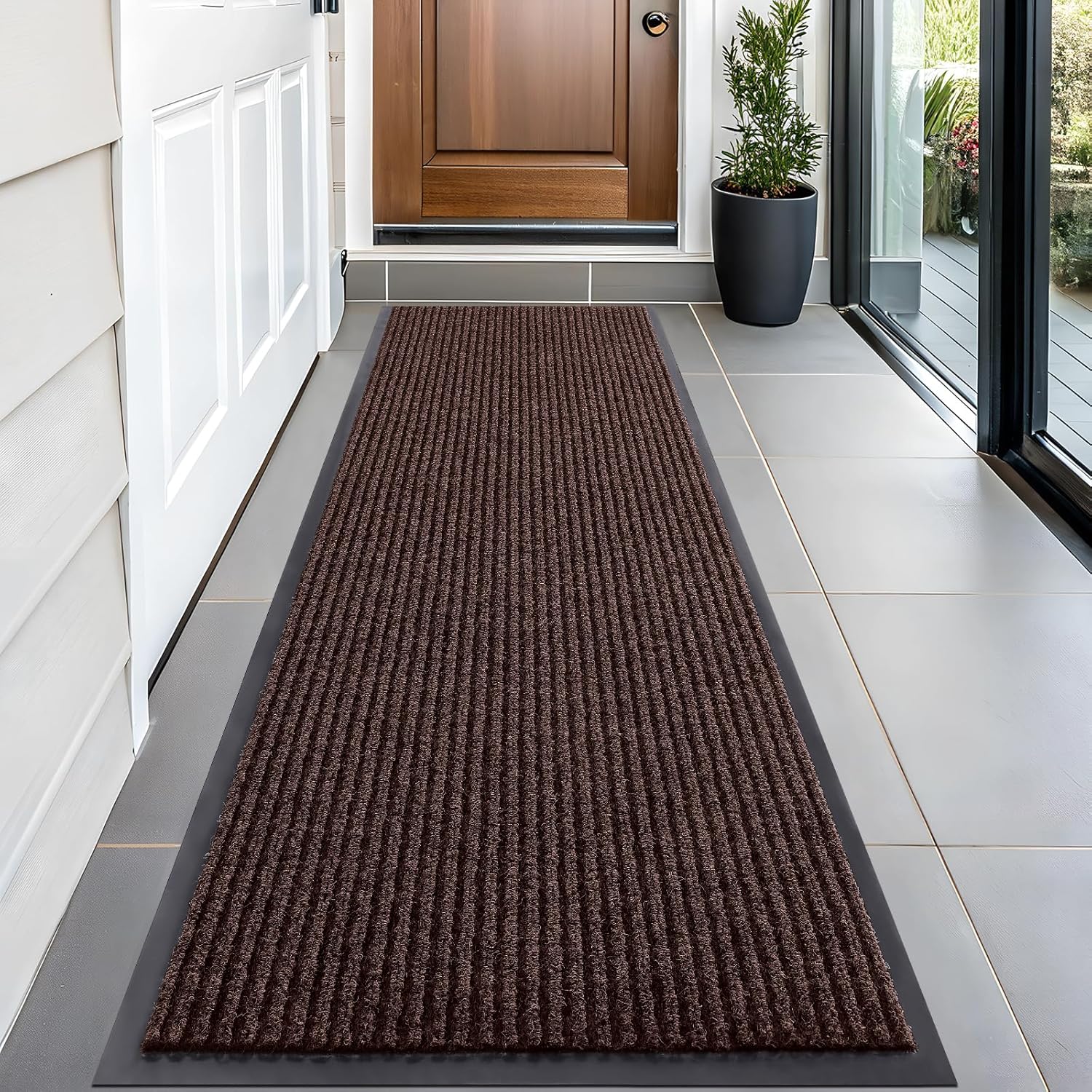OLANLY Front Door Mat Indoor Outdoor Entrance, Waterproof Heavy Duty Doormat, Fade Resistant, Low Profile, Easy Clean Patio Porch Welcome Floor Mats for Entry, 29.5x17, Beige