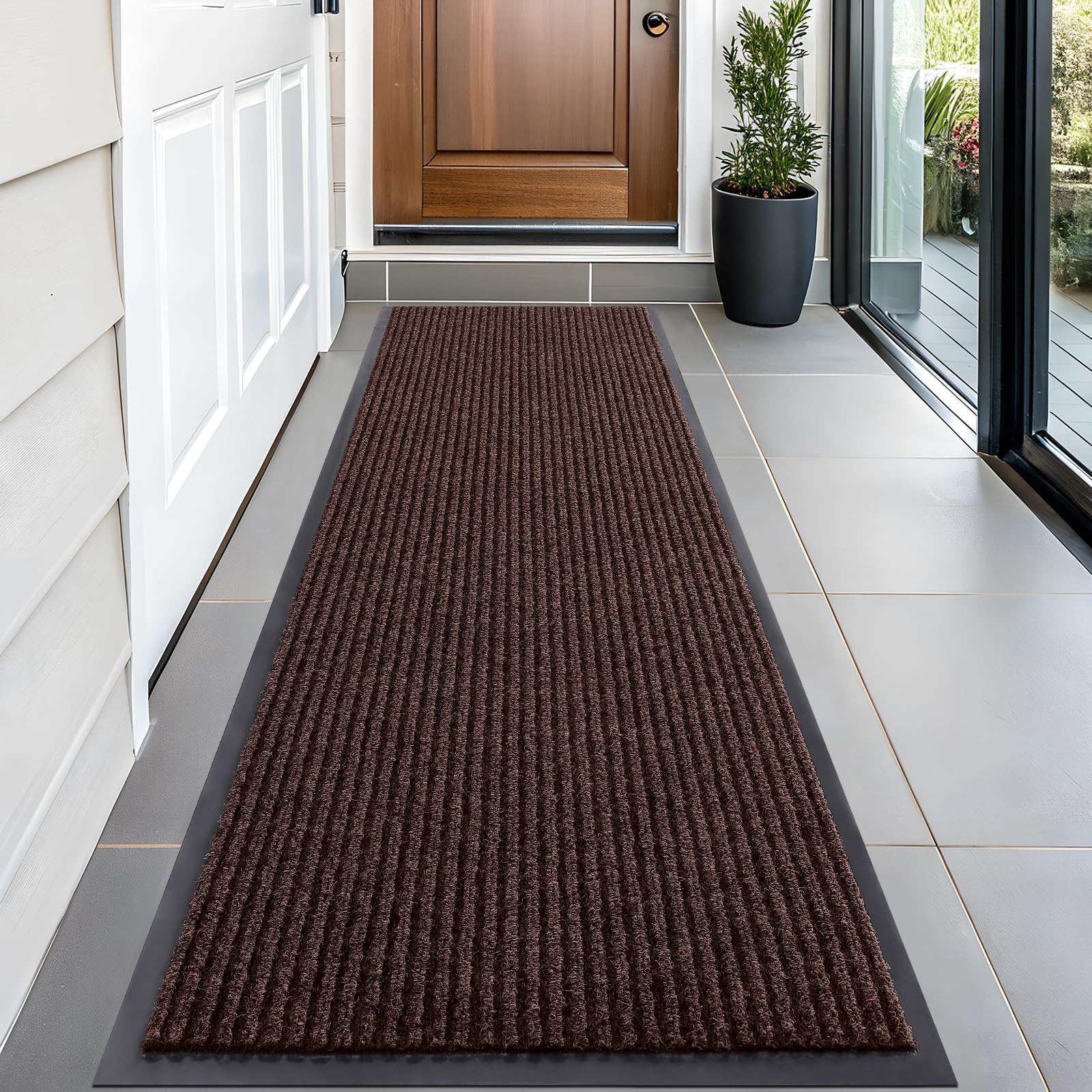 OLANLY Front Door Mat Indoor Outdoor Entrance, Waterproof Heavy Duty Doormat, Fade Resistant, Low Profile, Easy Clean Patio Porch Welcome Floor Mats for Entry, 29.5x17, Grey