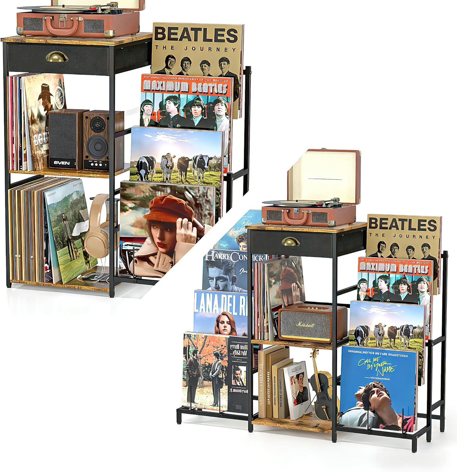 ThreeHio Record Player Stand,Turntable Stand with Vinyl Record Storage, Record Player Table with Vinyl Display Holder Shelf, vinyl Table for Living Room
