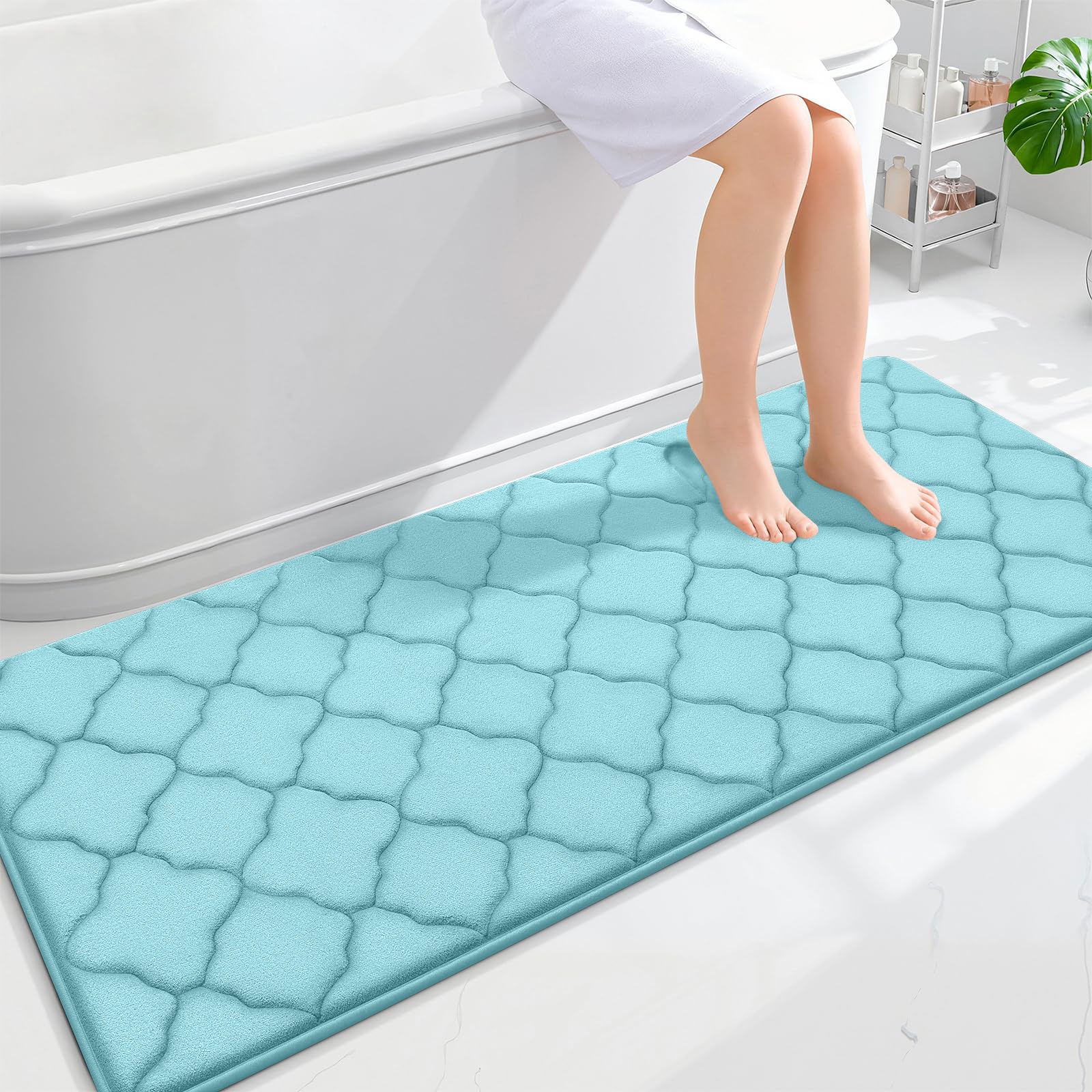 OLANLY Memory Foam Bath Mat Rug 24x16, Ultra Soft and Absorbent Bathroom Rugs, Non-Slip, Comfortable, Machine Washable Bath Carpet for Bathroom Floor, Tub, Shower and Home Decor Accessories, Black