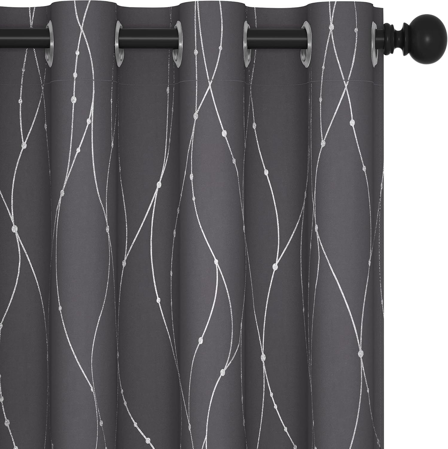 Deconovo Blackout Curtains, Grey Curtain, Thermal Insulated Soundproof Curtain Drapes, Wave Dot Foil Print, 52 x 84 Inch, 2 Panels, Machine‑Washable Privacy Window Drape for Bedroom Living Room Office