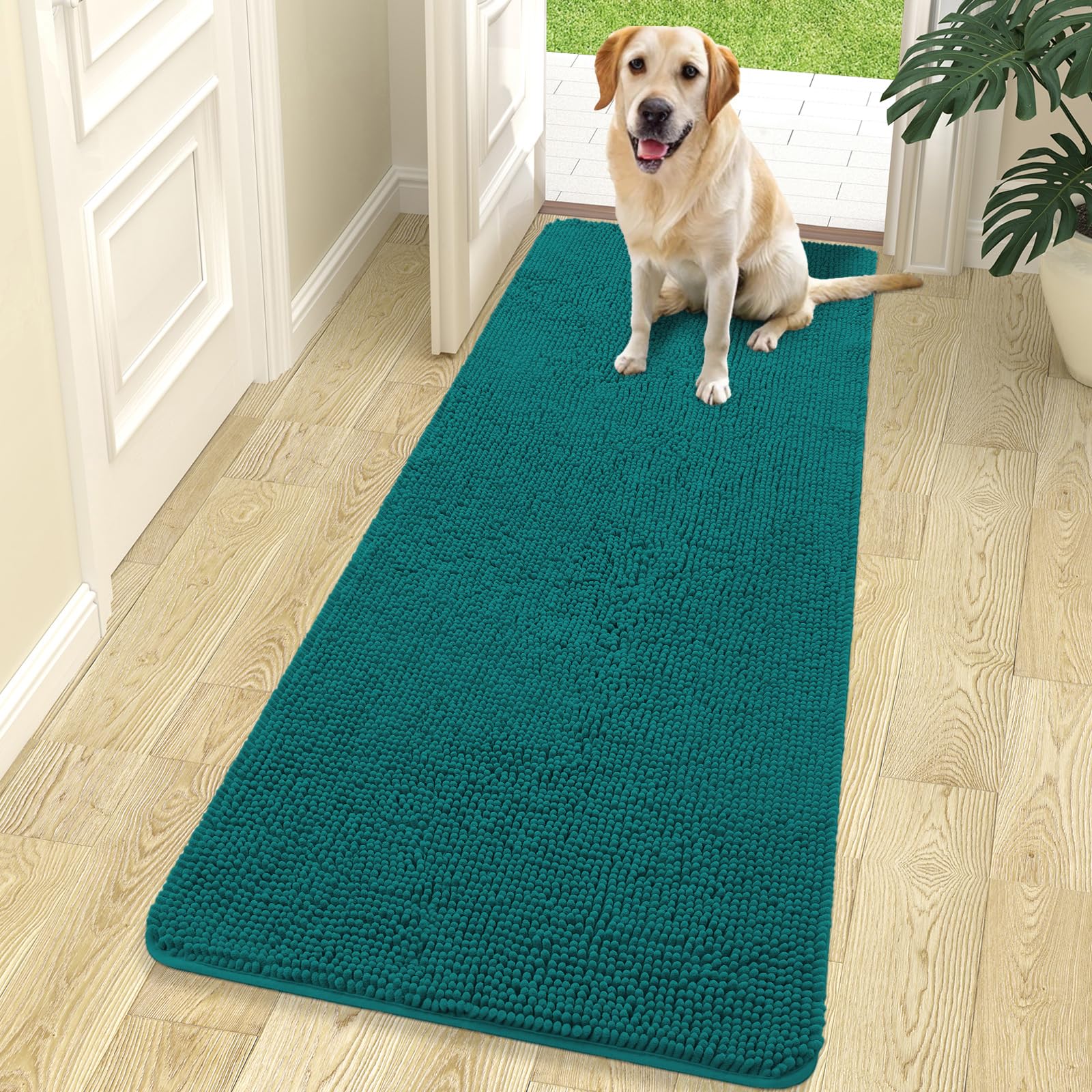 OLANLY Dog Door Mat for Muddy Paws 30x20, Absorbs Moisture and Dirt, Absorbent Non-Slip Washable Doormat, Quick Dry Chenille Mud Mat for Dogs, Entry Indoor Entryway Carpet for Inside Floor, Grey