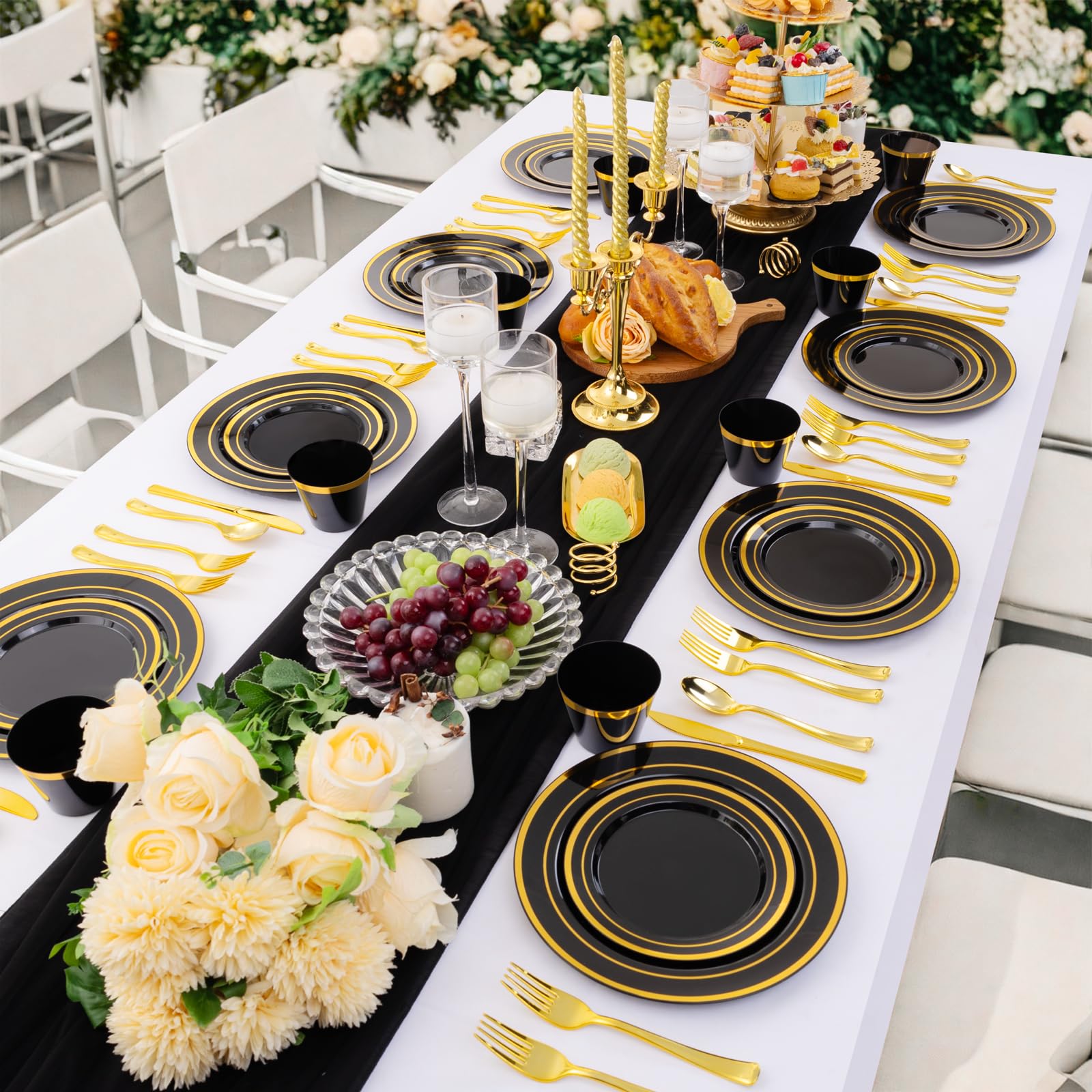 WELLIFE 600 PCS Silver Disposable Dinnerware Set for 100 Guests, Wedding Reception Plates & Silver Plastic Tableware, Dinner & Salad Plates, Cups, Forks, Knives & Spoons for Weddings & Elegant Events