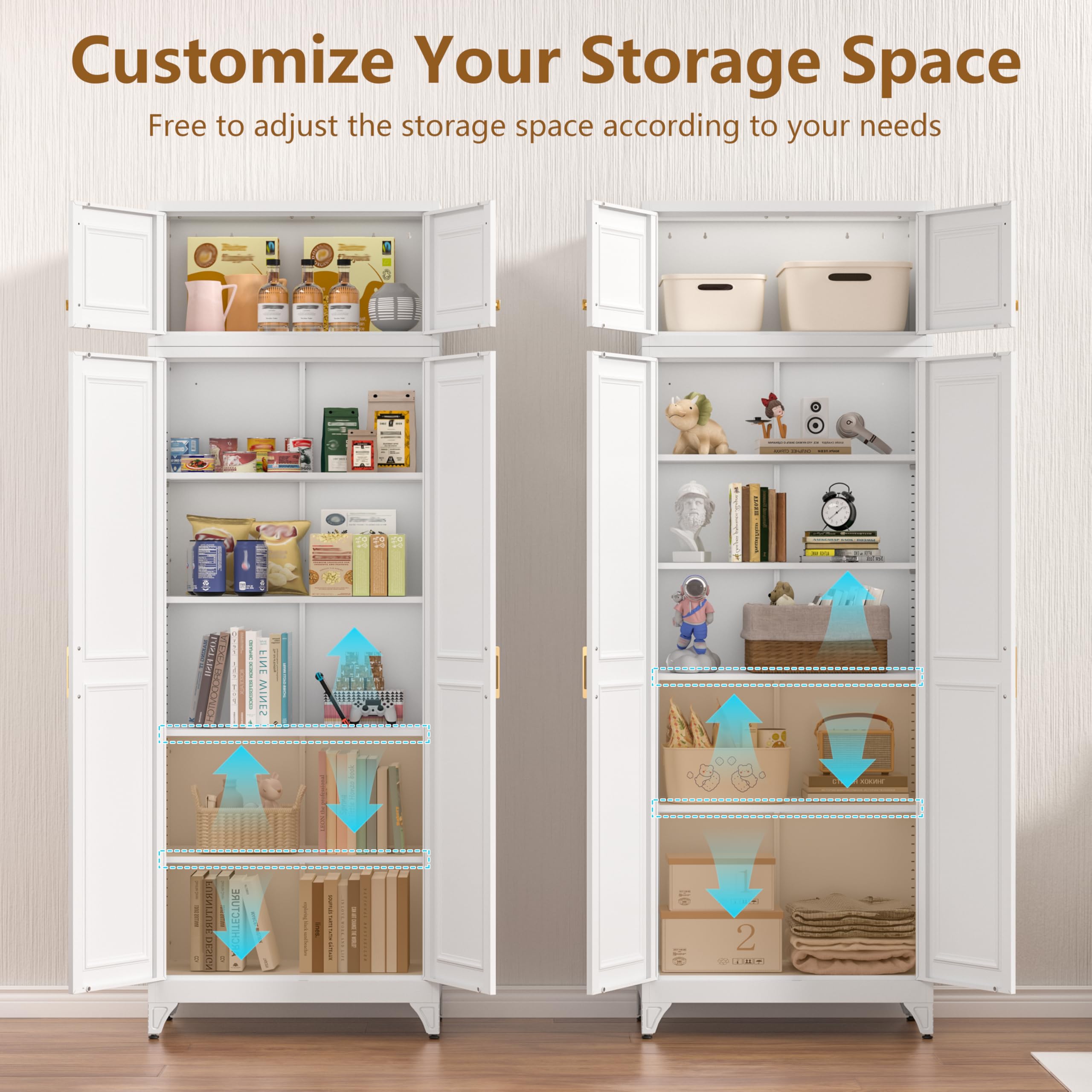 Polup White Kitchen Pantry Cabinet, 71 Inch Tall Metal Storage Cabinet with Doors and Shelves, Pantry Cabinets for Kitchen Storage, Freestanding Cupboard for Living, Dining Room, Assemble Required