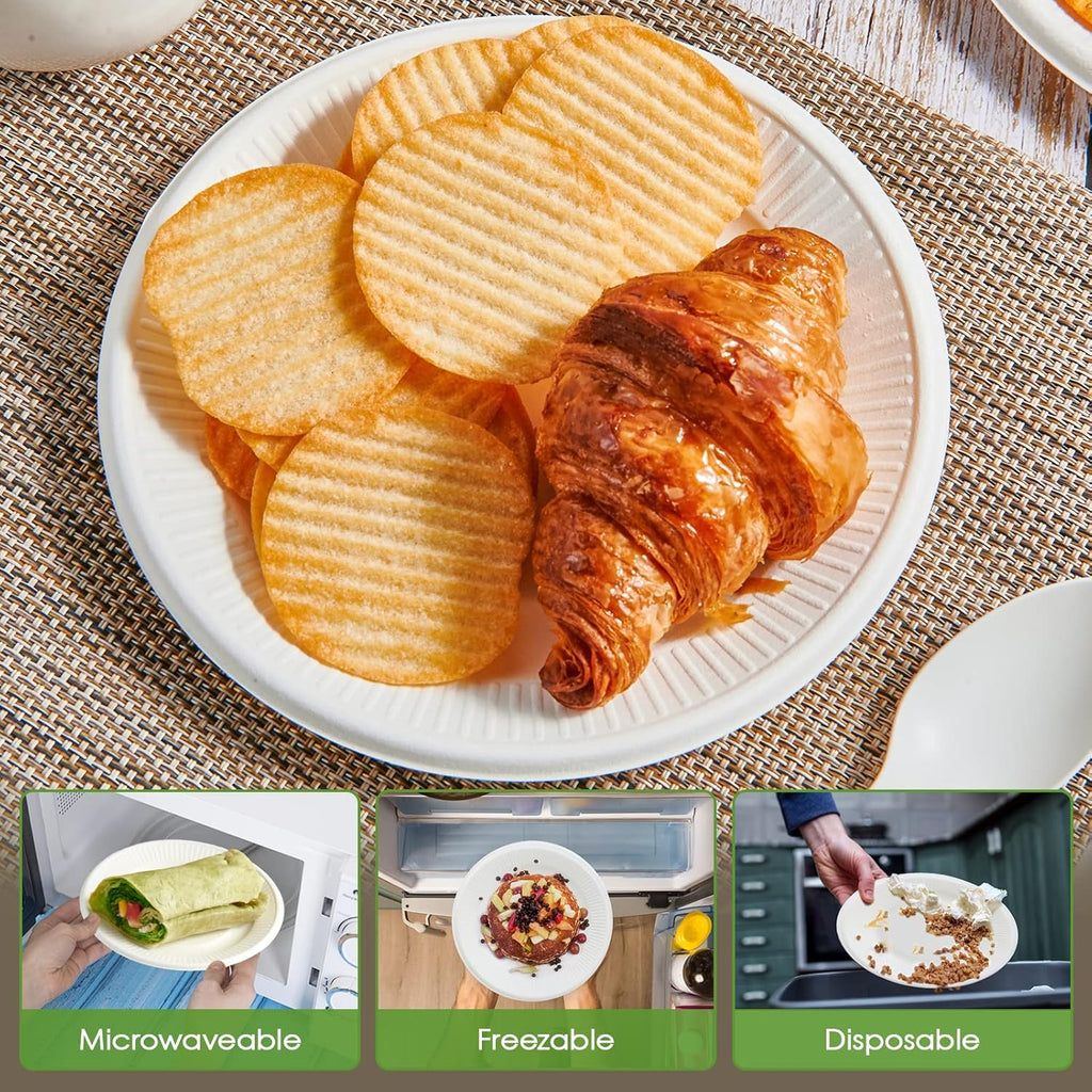 Vplus 300 Pack Compostable Disposable Paper Plates 6 inch and 800 Pack 4 OZ Disposable Souffle Cups