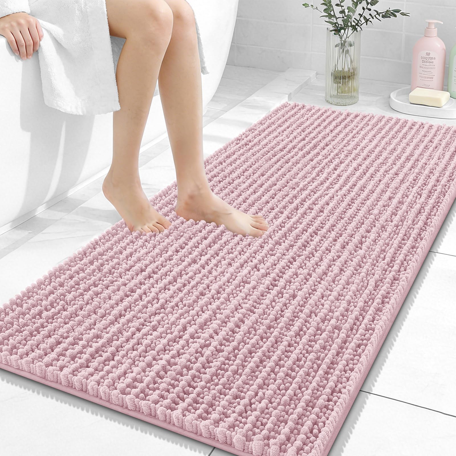 OLANLY Bathroom Rug Mat 30x20, Thick Soft and Absorbent Chenille Bath Mat, Non-Slip Rubber Backing, Machine Washable Quick Dry Bath Rugs for Tub Shower Floor, Home Decor Accessories, Grey