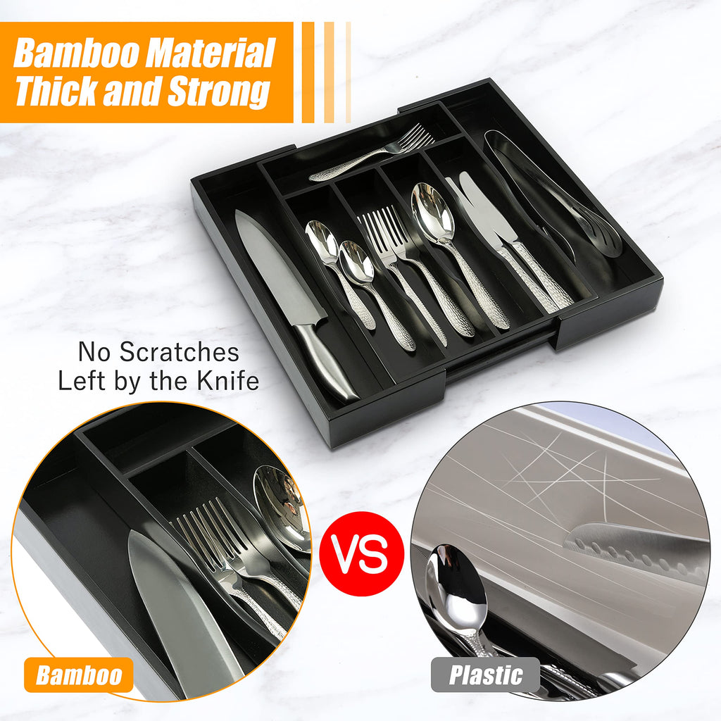 Bellsal Silverware Organizer Kitchen Drawer Organizer Expandable Bamboo Utensil Holder Cutlery Tray for Kitchen Utensil and Flatware Bedroom Office
