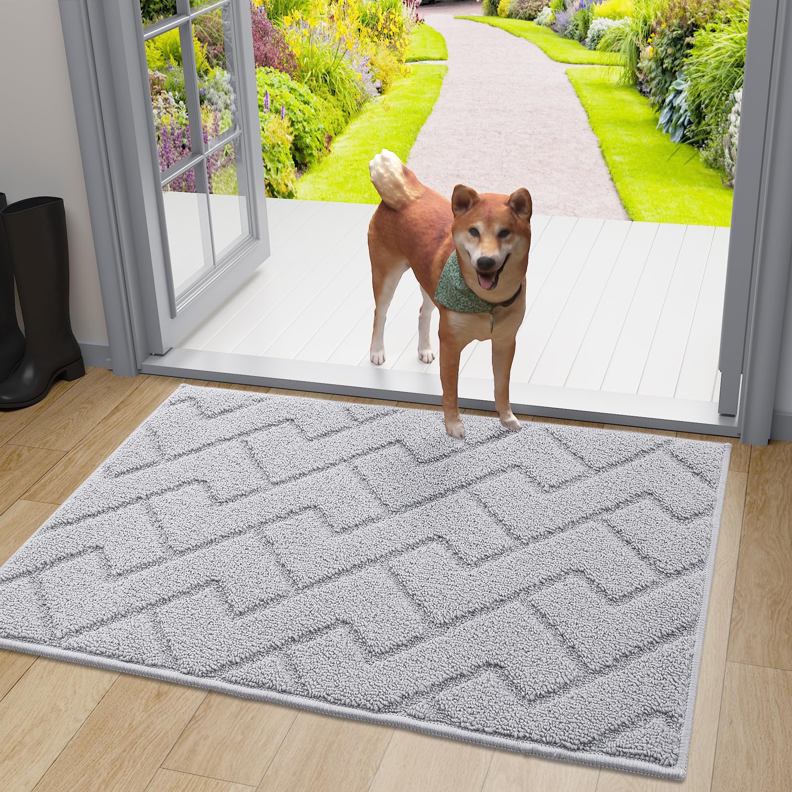 OLANLY Indoor Door Mat, 32x20, Dirt Resistant and Absorbent, Sturdy Non-Slip Rubber Backing, Easy to Clean, Washable Low-Profile Doormat for Entryway, Grey