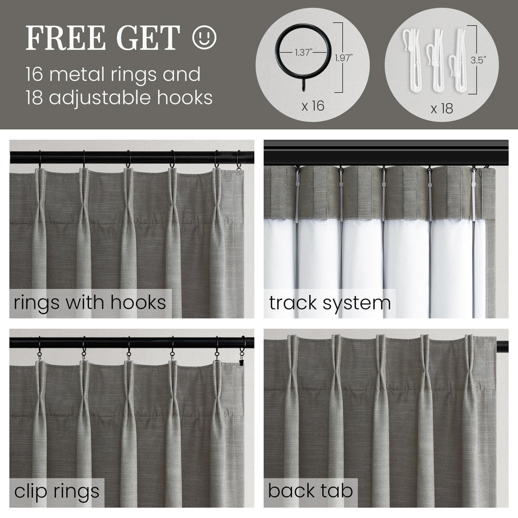 Topfinel 84 Inch Long Natural Blackout Curtains for Bedroom Livingroom, Farmhouse Back Tab Pinch Pleated Drapes for Track System,Neutral Linen Ambiance & Privacy Drapes Natural 52" W*84" L