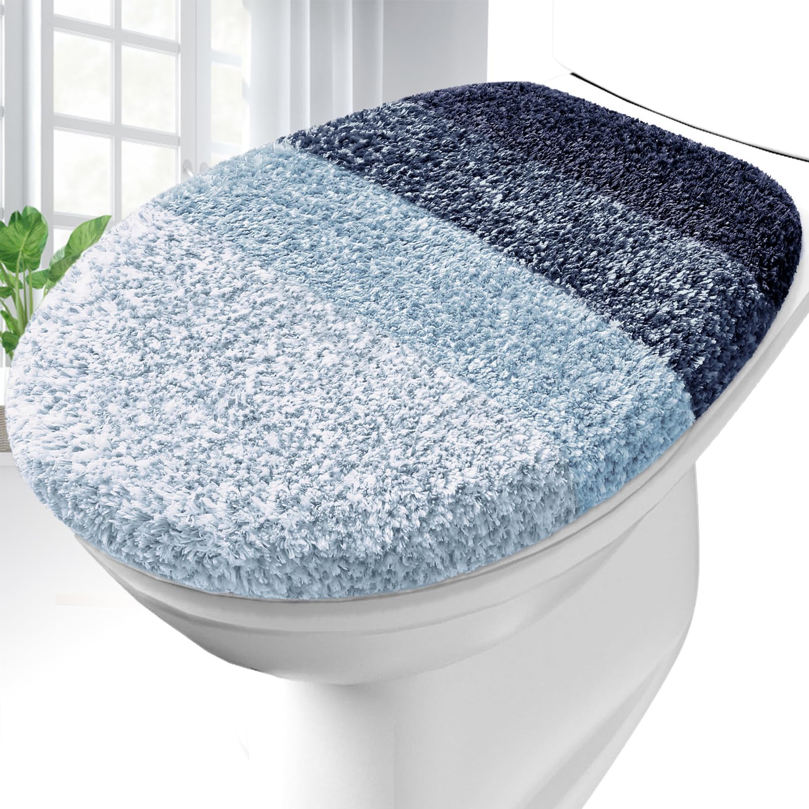 OLANLY Soft Microfiber Bathroom Toilet Lid Cover, Machine Washable Seat Covers, 17.5x15, Stays in Place Rubber Backing, Fits Most Round, Elongated and Oblong Lids, Accessories Decor, Gray