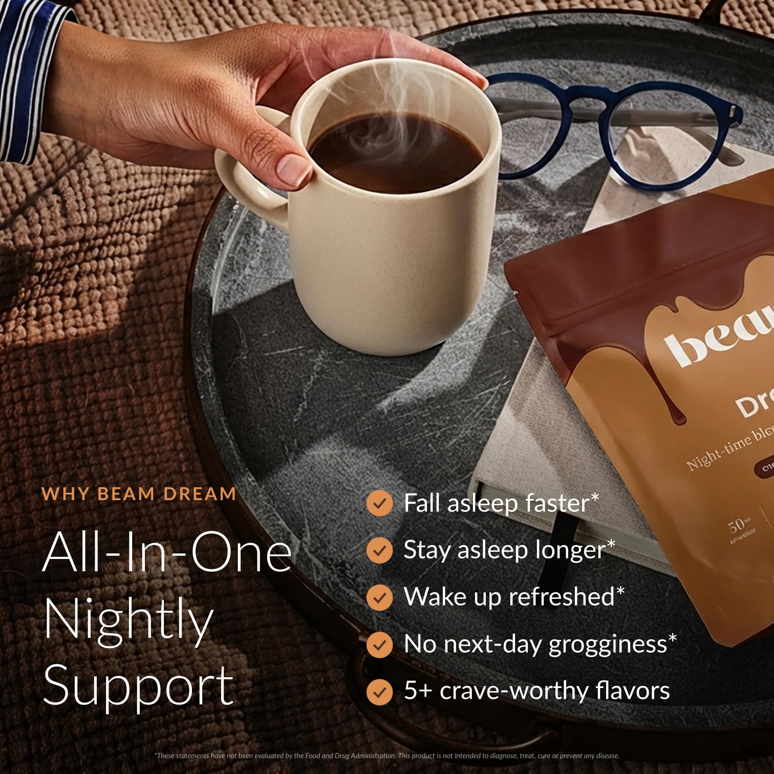 Beam Dream Sleep Powder – Sleep Aid for Adults with Melatonin, Magnesium, L-Theanine, Reishi Mushroom & Apigenin Sleep Supplement, Sleepy Cocoa Bedtime Drink Mix, Brownie Batter Flavor, 30 Servings