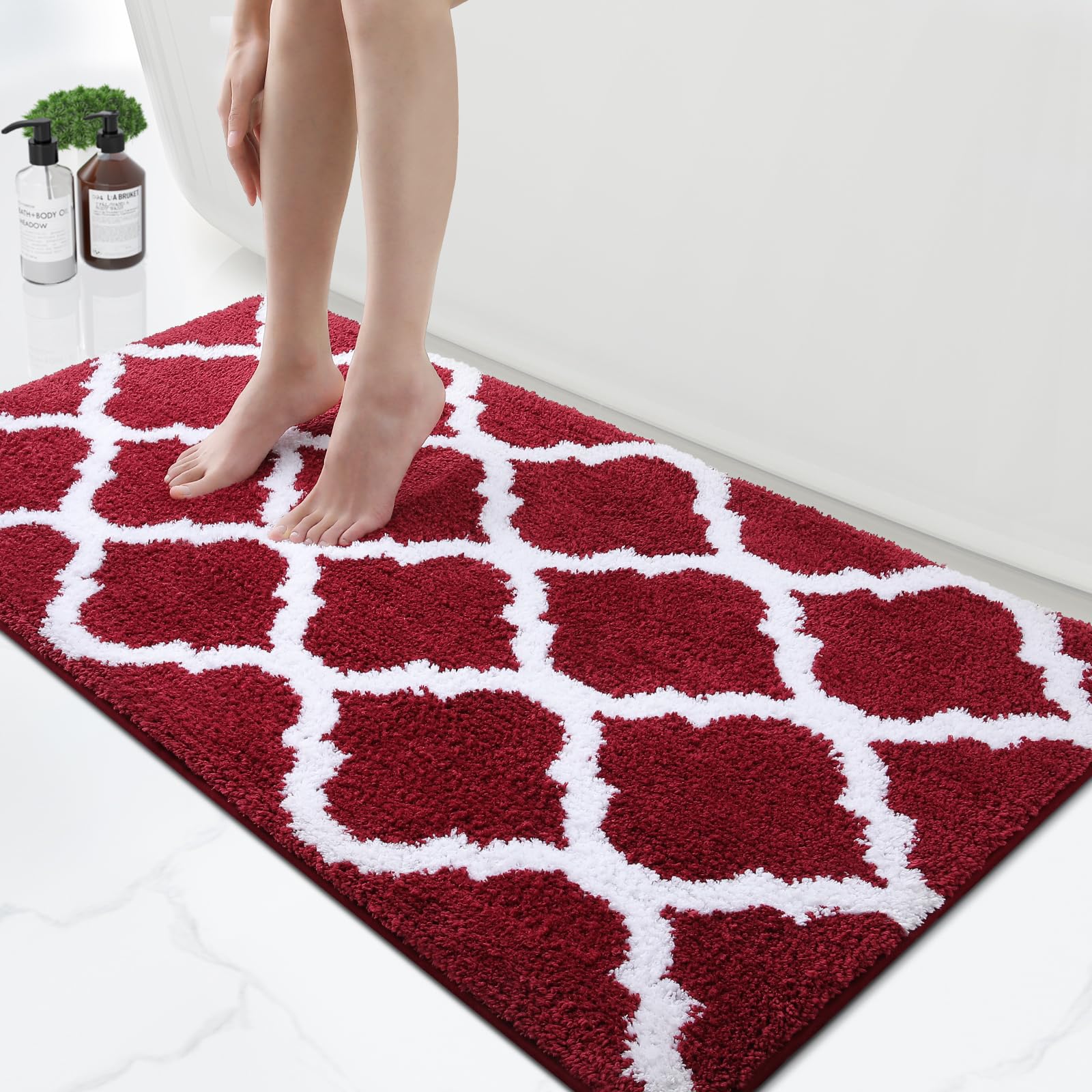 OLANLY Bathroom Rugs 24x16, Soft and Absorbent Microfiber Bath Rugs, Non-Slip Shaggy Shower Carpet, Machine Wash Dry, Bath Mats for Bathroom Floor, Tub and Shower, Grey