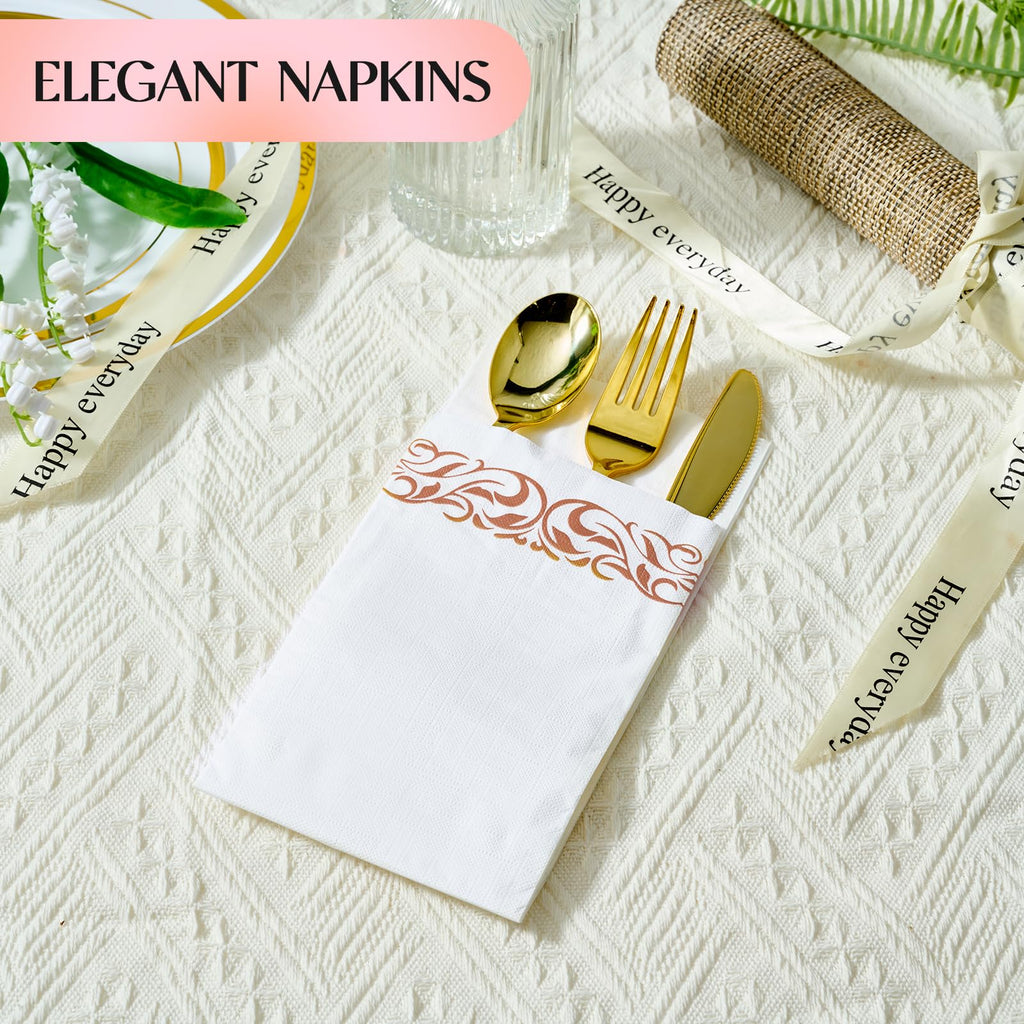 Vplus 200 Pack Paper Napkins Guest Towels Disposable Premium Quality 3-ply Dinner Napkins Disposable Soft, Absorbent, Perfect for Kitchen, Wedding, Parties, Dinners or Events (Gold)