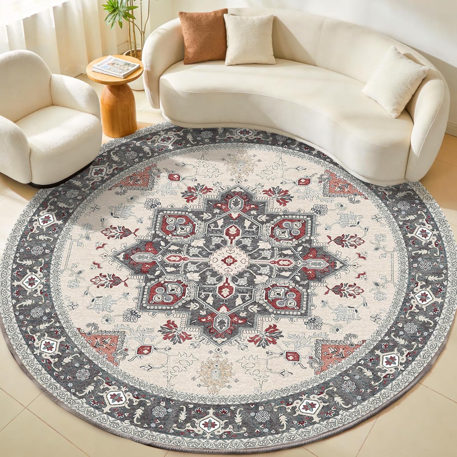 OPPODREAM Soft Area Rugs 5x7, 5x7 Washable Rug with Non Slip Backing, 5 x 7 Faux Cashmere Low-Pile Carpet, Brown