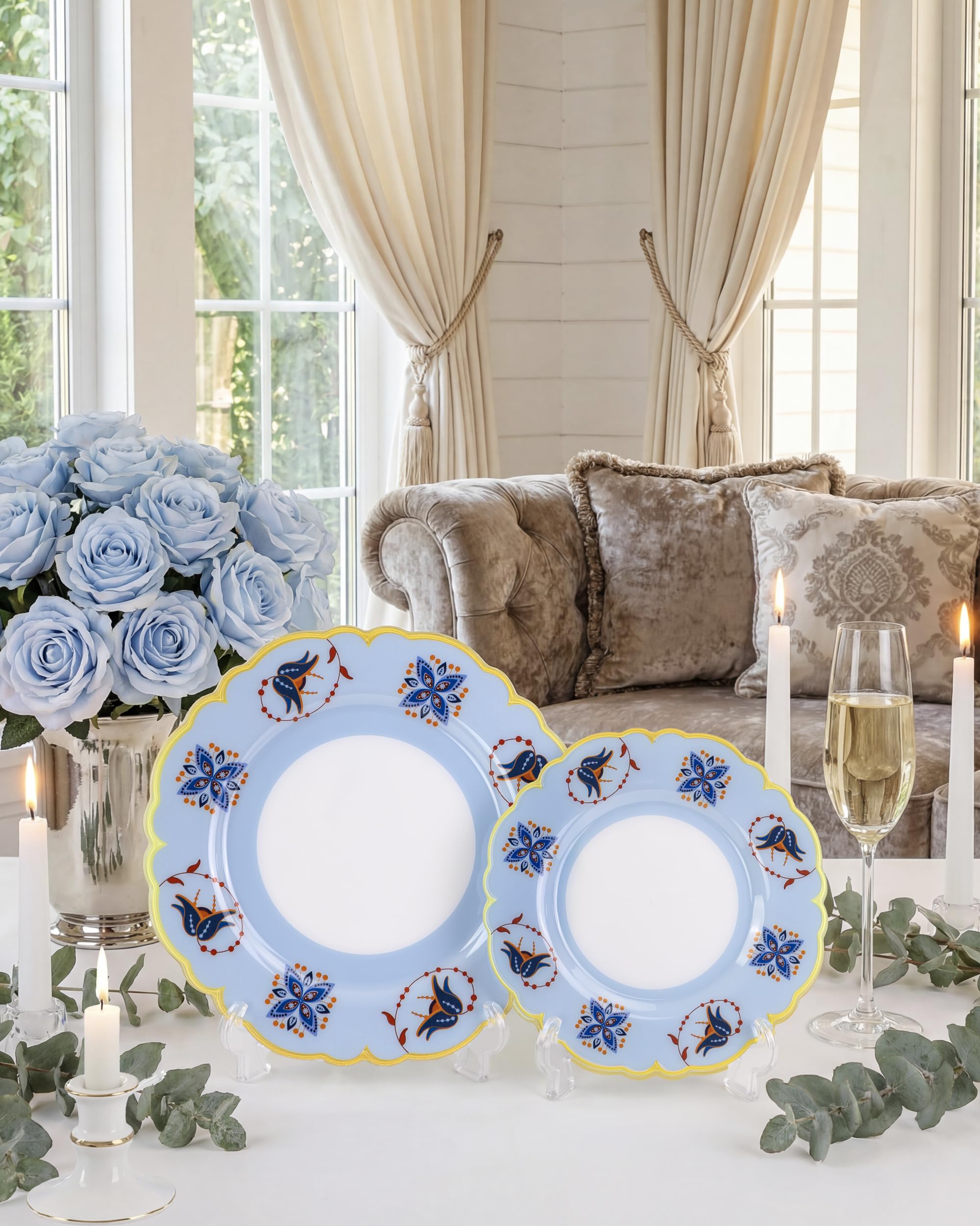 Morejoy 60Pcs Brown Plastic Plates,Brown Disposable Plates With Gold Rim, Gold Party Dinnerware Set Include 30 Dessert plates,30 Dinner plates for Party & Wedding