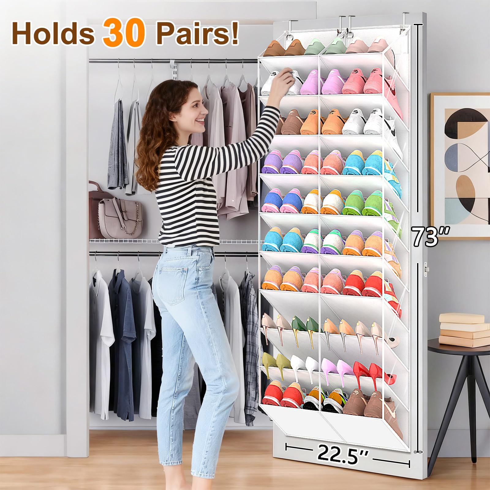 UVIAHOMI 20-30 Pairs Over the Door Shoe Organizer, Clear Pockets Hanging Shoe Storage for Closet, 10-Tier Door Shoes Rack, Handing Shoes Holder Fit All the Family's Sneakers, Boots, Heels, Black