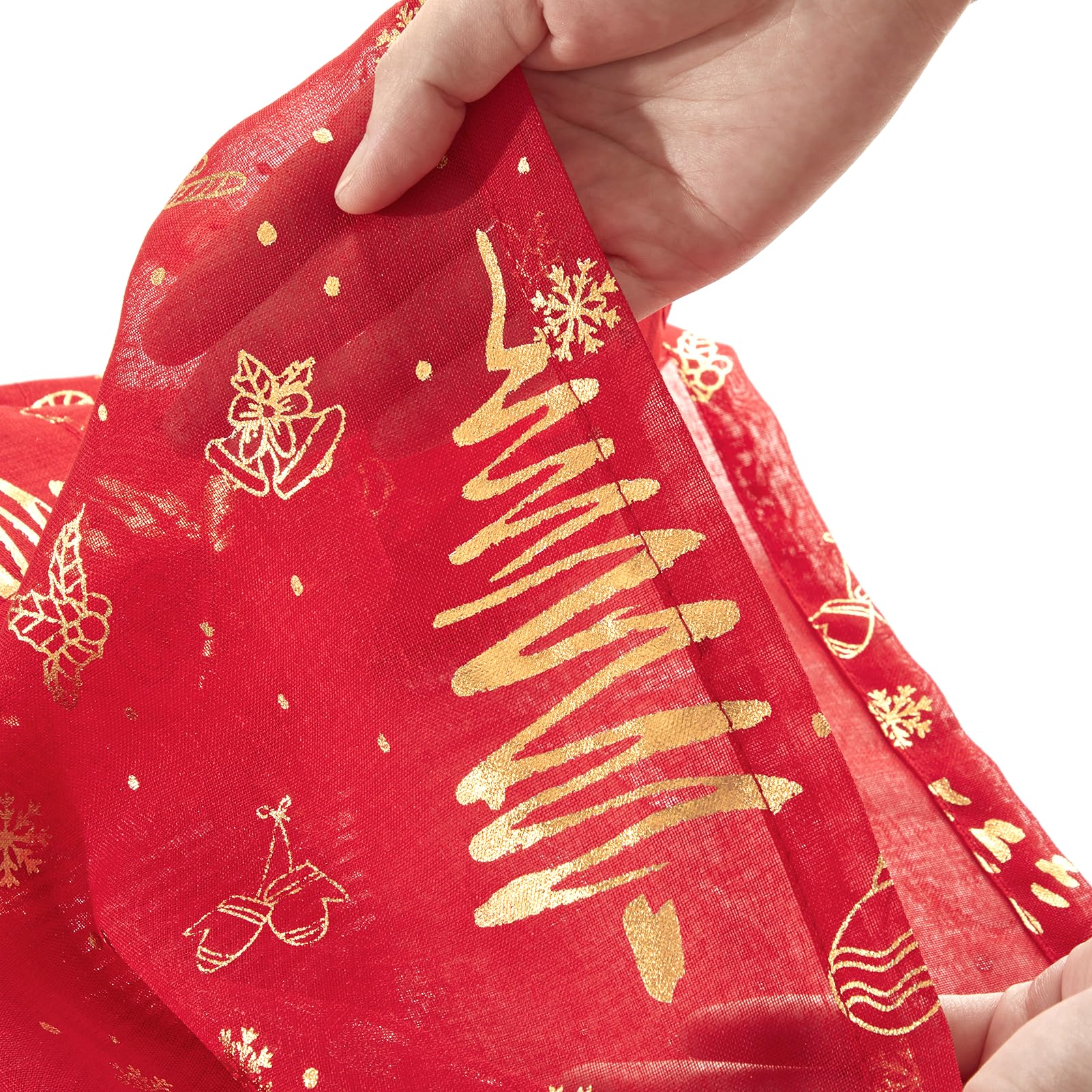 Topfinel Red Christmas Decorations for Home, Sheer Curtains 84 Inch Length for Kids/Living Room 2 Panels Set, Christmas Bells, Snowflake, Santa Claus, Xmas Ball for Cortinas De Navidad Decor