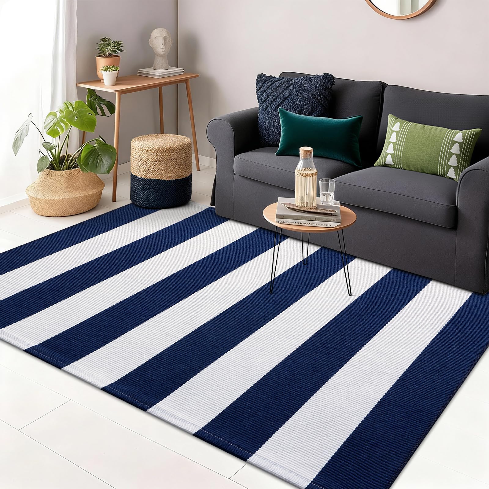 OLANLY Black and White Striped Rug 2'4" x 3'7" (27.5" x 43") – Washable Cotton Indoor Outdoor Doormat for Front Door, Entryway, Kitchen, Porch, Patio Decor