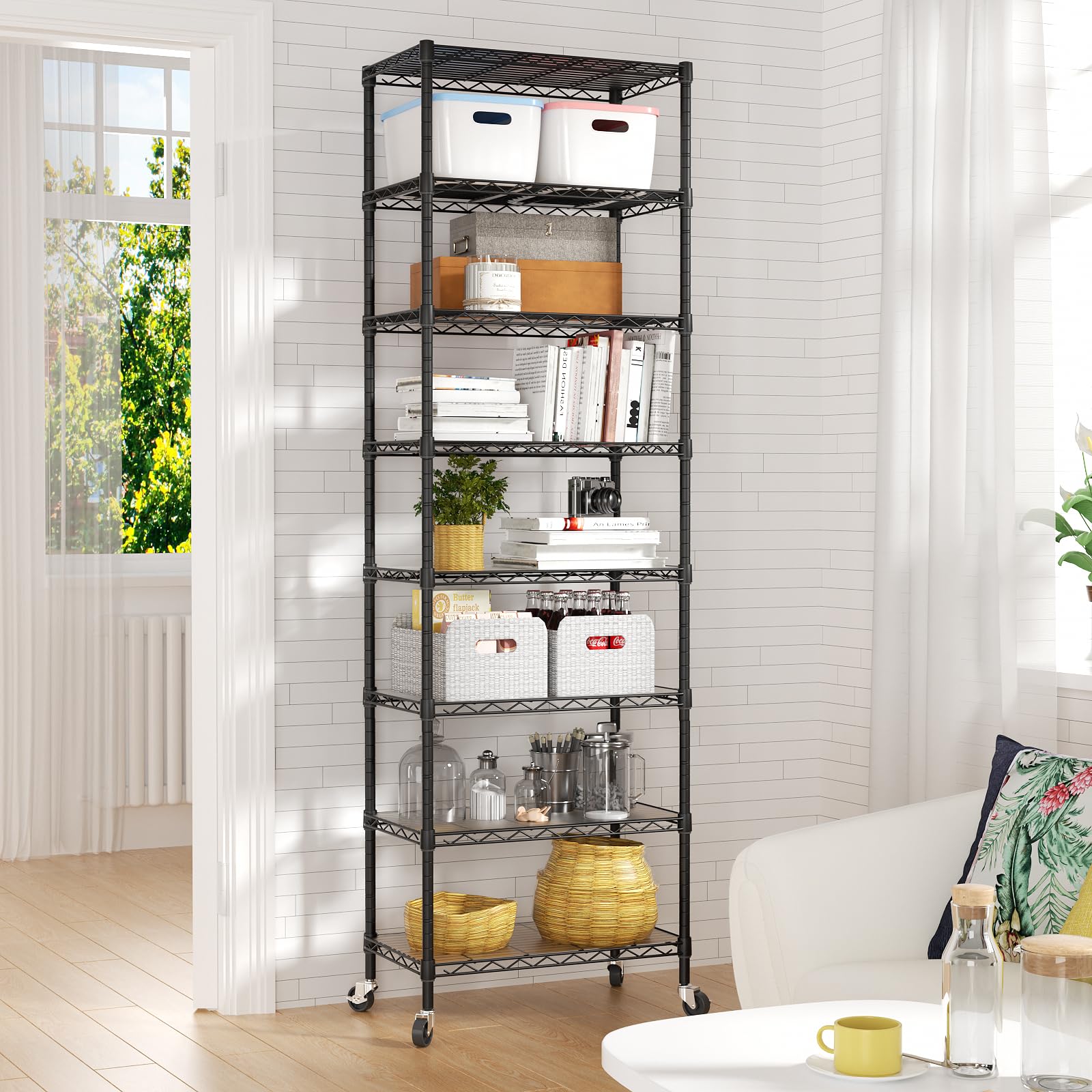 SINGAYE 3 Small Shelves Storage Shelf Wire Shelving Unit Metal Shelf Adjustable Organizers Storage Shelving with Wheels for Bathroom Laundry Room Kitchen Pantry11.5”D x 17.5”W x 30.5”H White