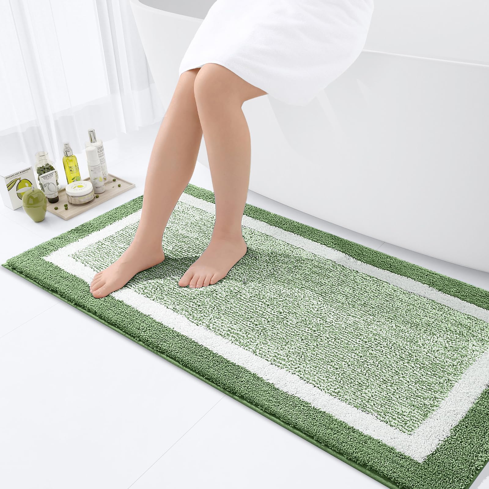 OLANLY Small Bathroom Rugs 24x16, Extra Soft and Absorbent Microfiber Bath Rugs, Non-Slip, Machine Washable, Quick Dry Shaggy Bath Carpet, Bath Mats for Bathroom Floor, Tub, Shower, Grey