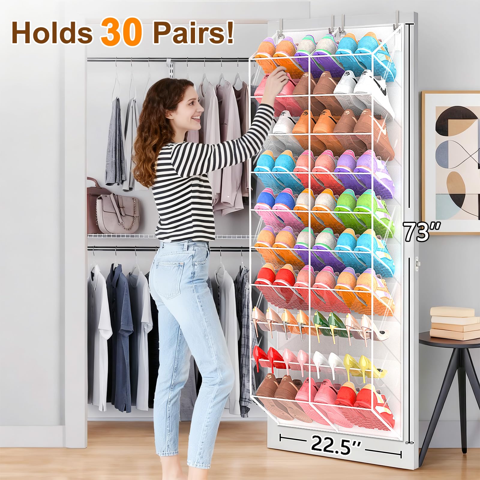 UVIAHOMI 20-30 Pairs Over the Door Shoe Organizer, Clear Pockets Hanging Shoe Storage for Closet, 10-Tier Door Shoes Rack, Handing Shoes Holder Fit All the Family's Sneakers, Boots, Heels, Black