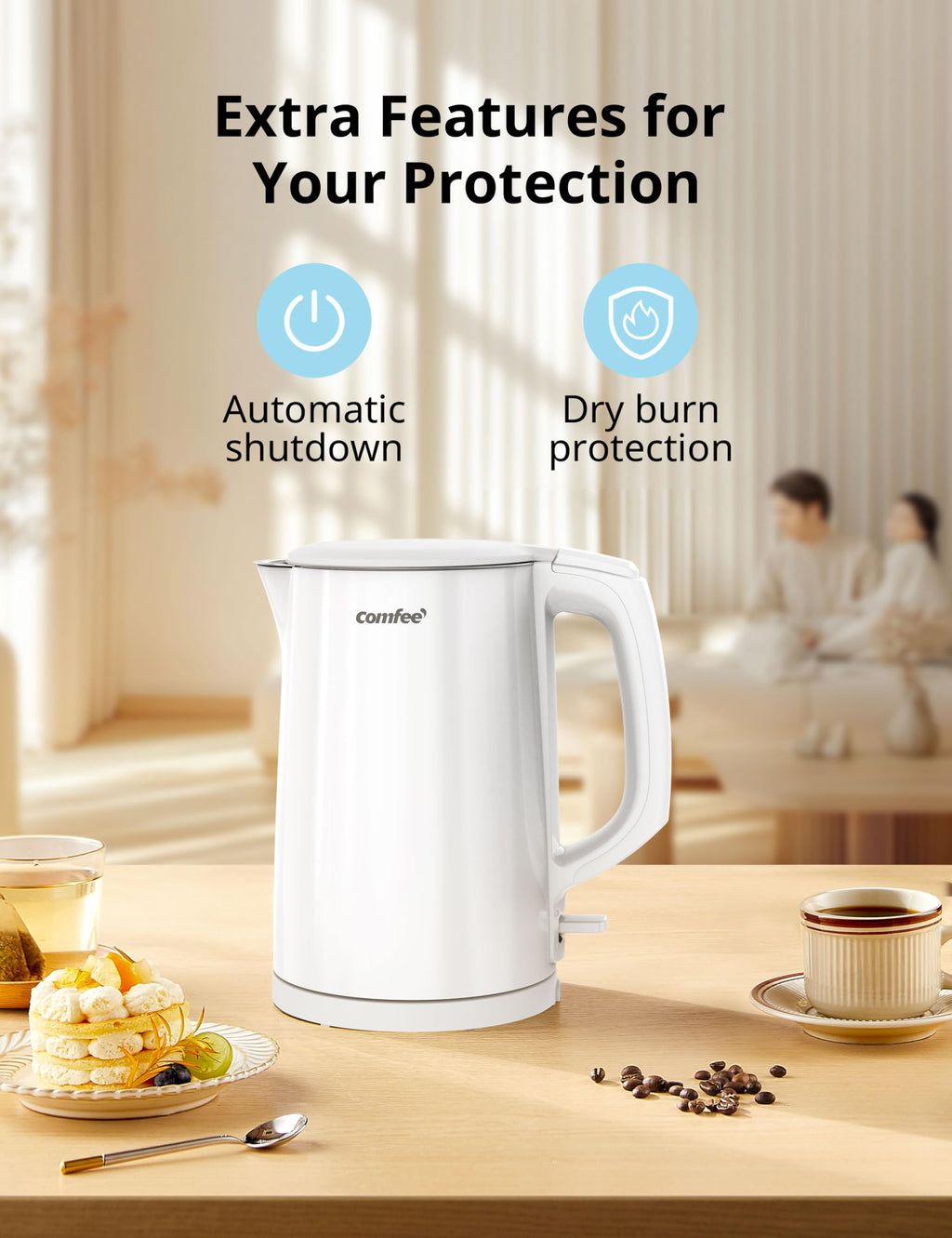COMFEE' Stainless Steel Electric Kettle, 1.7 Liter Tea Kettle Electric & Hot Water Kettle, 1500W Fast Boil with LED Light, Auto Shut-Off and Boil-Dry Protection