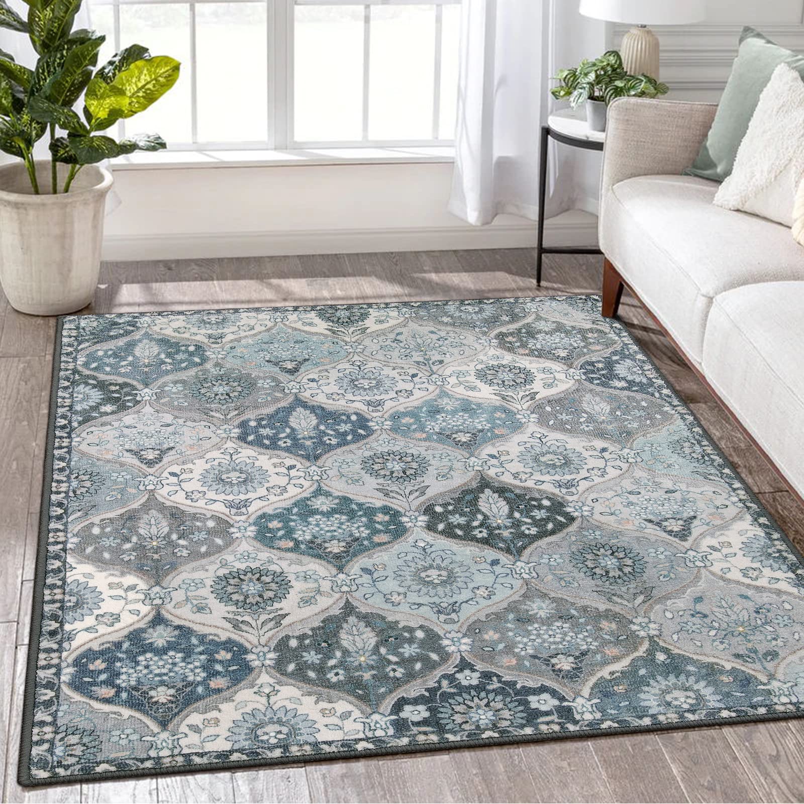 Lahome Moroccan Trellis Washable Rug, 2x3 Kitchen Rugs for Entryway Bathroom, Non-Slip Indoor Door Mat Ultra-Thin, Small Oriental Throw Carpet for Bedroom Entry Elise, Cream/Multi