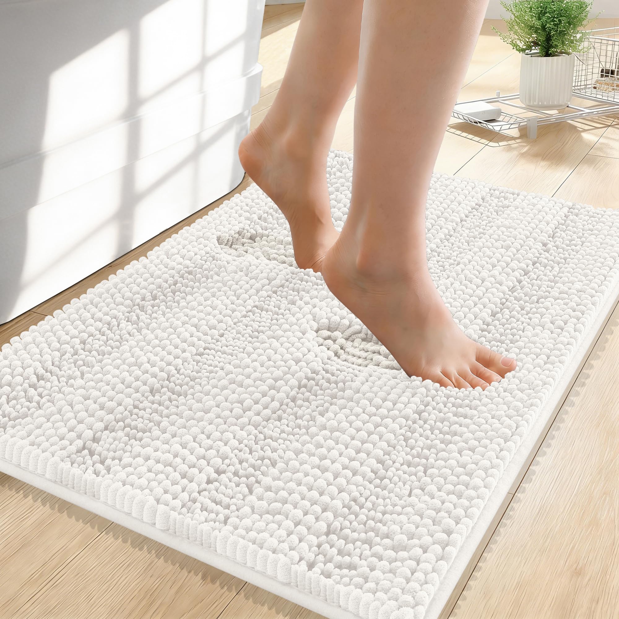 OLANLY Thick Bathroom Rugs 30x20, Extra Soft Absorbent Chenille Striped Bath Rugs, Rubber Backing, Machine Wash Dry, Bath Mats for Bathroom Floor, Tub and Shower, Home Decor Accessories, Grey
