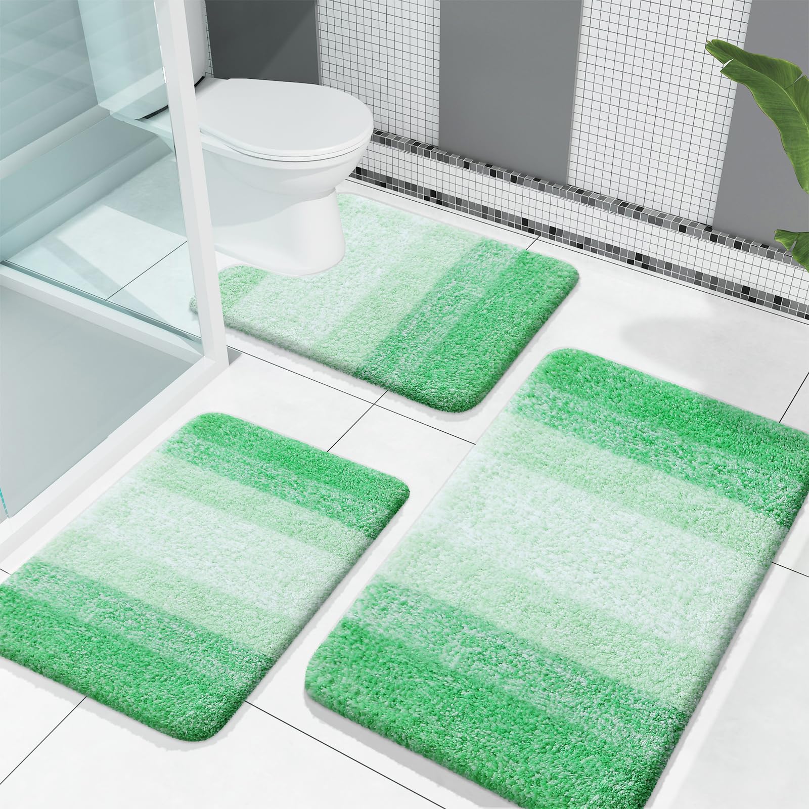 OLANLY Bathroom Rugs Sets 3 Piece, Soft Absorbent Microfiber Bath Mats and U-Shaped Contour Toilet Rug, Machine Wash Dry, Plush Shaggy Bath Mat Set for Bathroom (30"x20"+24"x16"+24"x20", Grey)