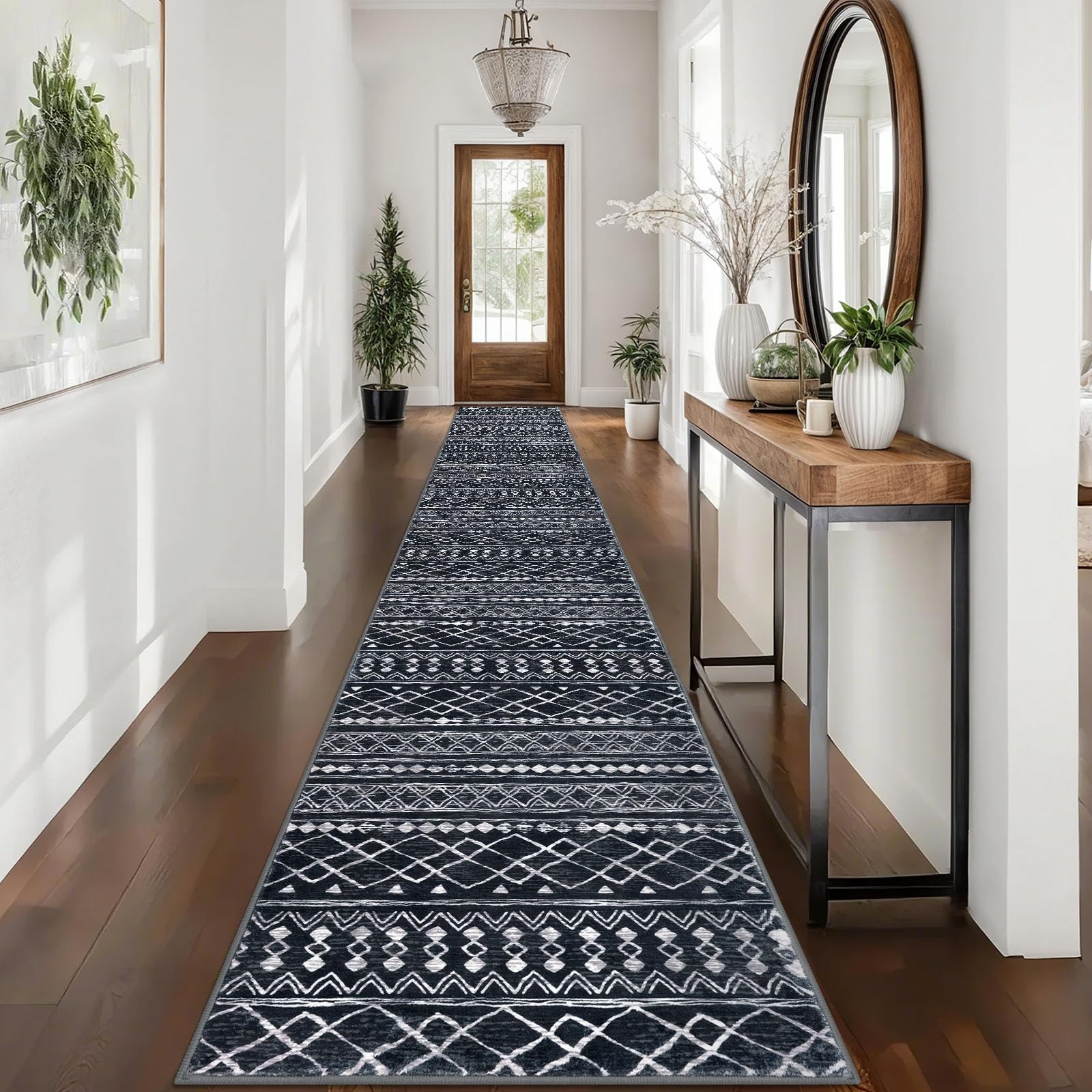 KUTA Washable Non-Slip Rugs for Entryway 2x3, Grey Moroccan Boho Small Area Rug, Ultra Soft Vintage Geometric Low-Pile Indoor Door Mat Floor Carpet for Indoor, Entrance, Kitchen, Bathroom, Bedroom