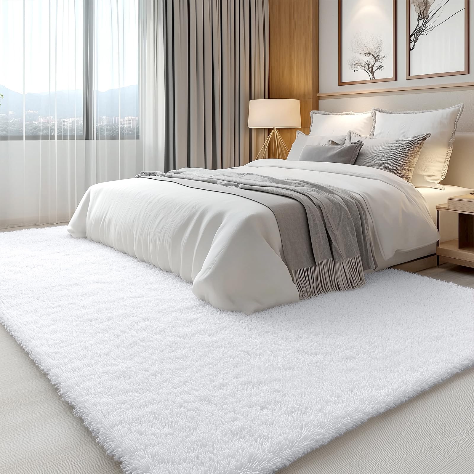 OLANLY Area Rugs for Living Room Bedroom, Machine Washable 4x5.9 ft Soft Fluffy Shaggy Bedside Rug, Indoor Floor Carpet for Kids Girls and Boys, Dorms, Nursery Rooms, Home Decor Aesthetic, Grey