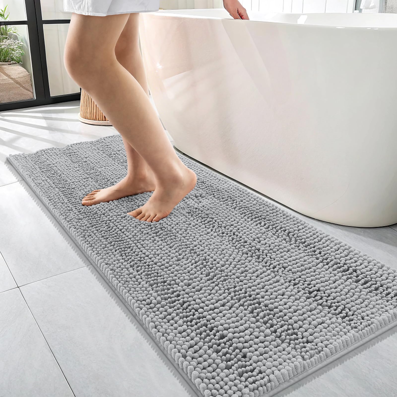OLANLY Thick Bathroom Rugs 30x20, Extra Soft Absorbent Chenille Striped Bath Rugs, Rubber Backing, Machine Wash Dry, Bath Mats for Bathroom Floor, Tub and Shower, Home Decor Accessories, Grey