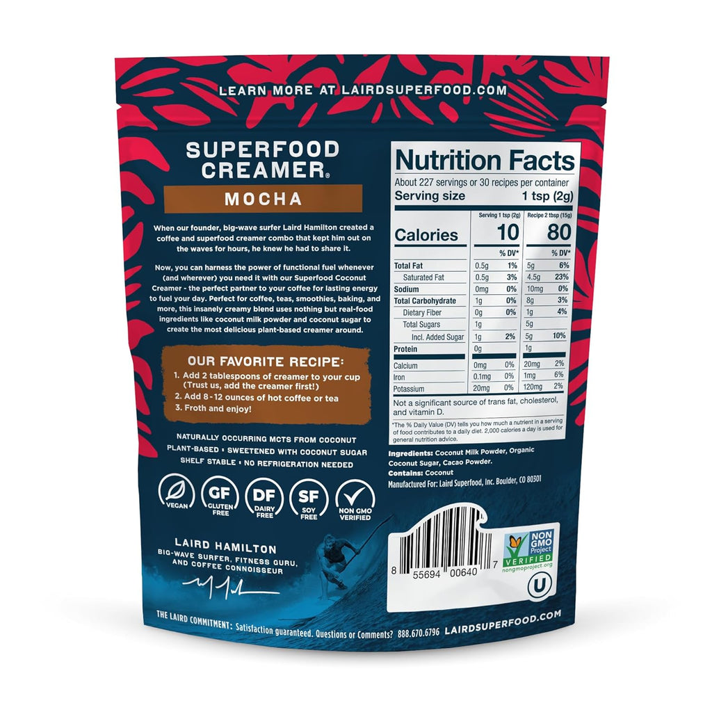 Laird Superfood Non-Dairy Coconut Powder Creamer - Sweet & Creamy + Adaptogens - Superfood Creamer with Functional Mushrooms - Non-GMO, Vegan, 8 oz. Bag, Pack of 1