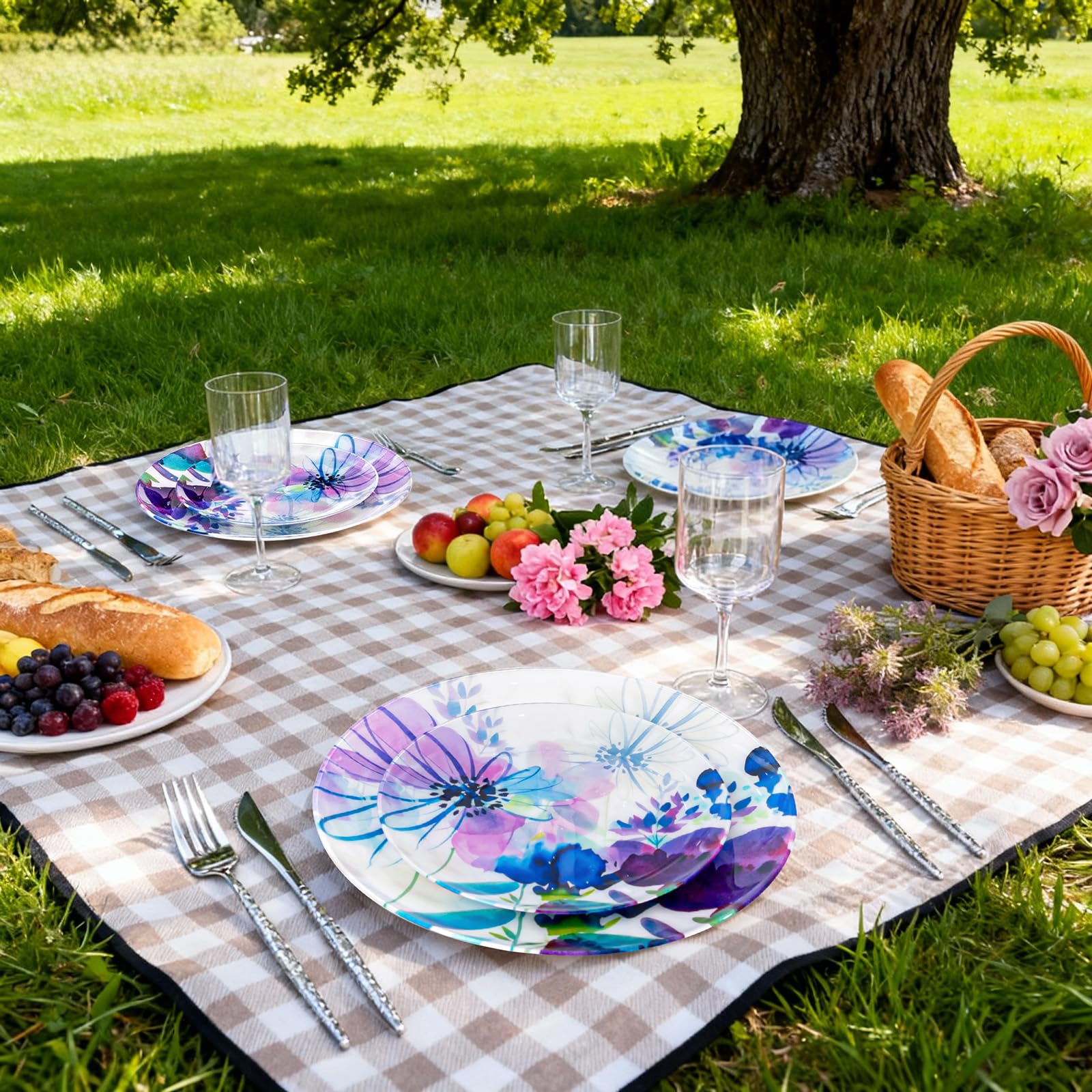 DaYammi 20Pcs Floral Disposable Plastic Plates-Disposable Heavy duty Watercolor Floral Plastic Plates 10.25 inch Dinner plates and 7.5 inch Dessert plates, Disposable Plate for Party Mother's Day