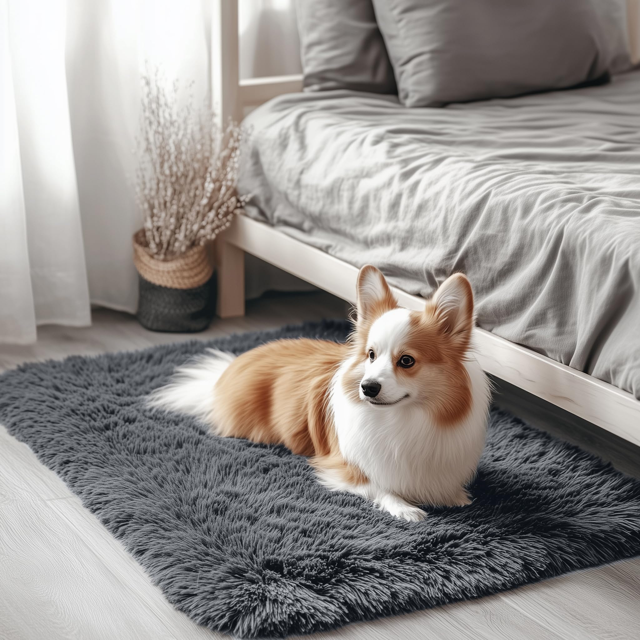 OLANLY Area Rugs for Living Room Bedroom, Machine Washable 4x5.9 ft Soft Fluffy Shaggy Bedside Rug, Indoor Floor Carpet for Kids Girls and Boys, Dorms, Nursery Rooms, Home Decor Aesthetic, Grey