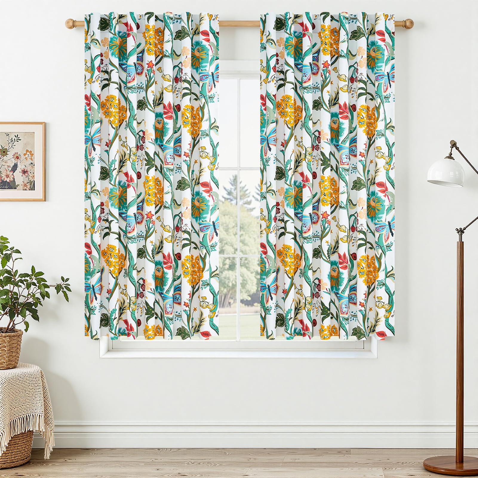 Topfinel Mustard Yellow Curtains 84 Inches Long 2 Panels for Bedroom Living Room Daffodil Butterfly Country Tropical Floral Drapes Vintage Farmhouse Light Filtering Privacy Window Curtain Blackout