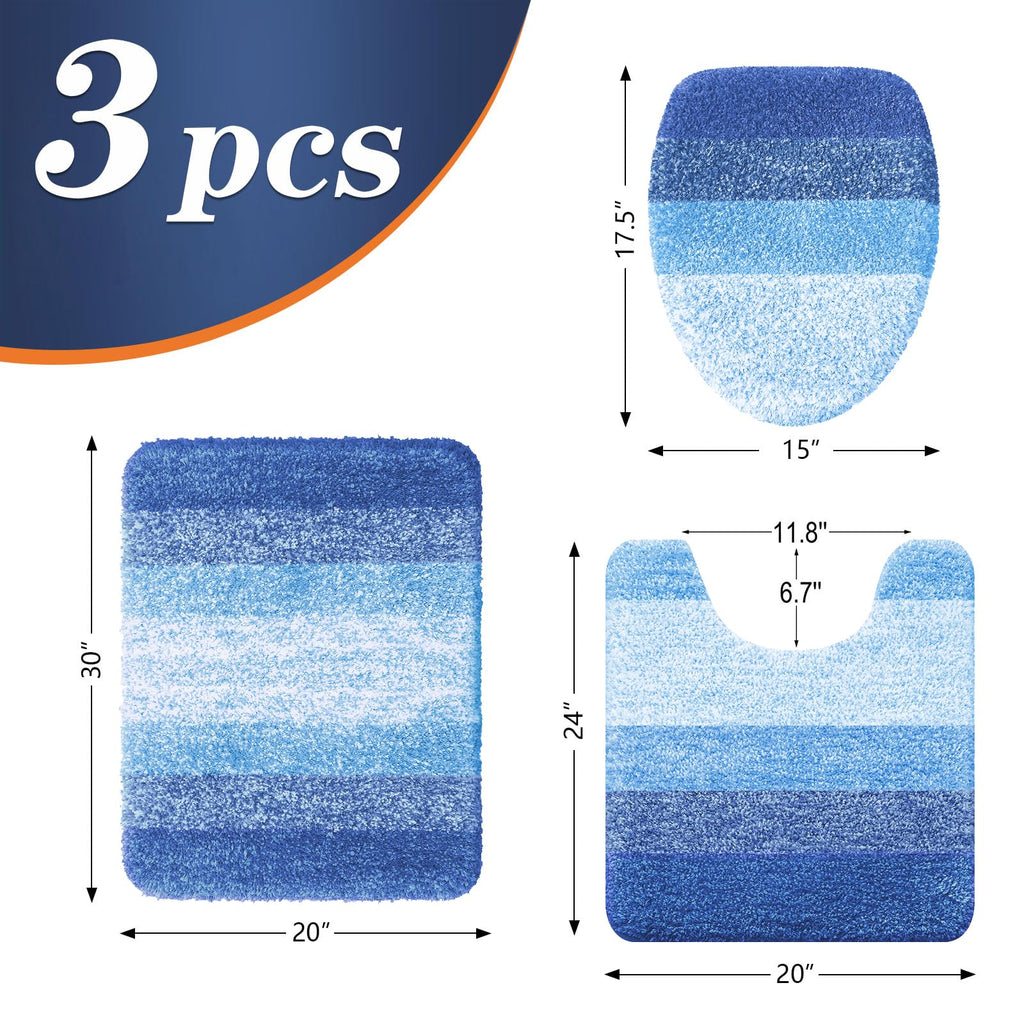 OLANLY Bathroom Rugs Sets 3 piece, Soft Microfiber Absorbent Bath Mat, U-Shaped Contour Toilet Mat and Toilet Lid Cover, Quick Dry, Machine Washable, Toilet Cover and Rug Set for Bathroom, Grey