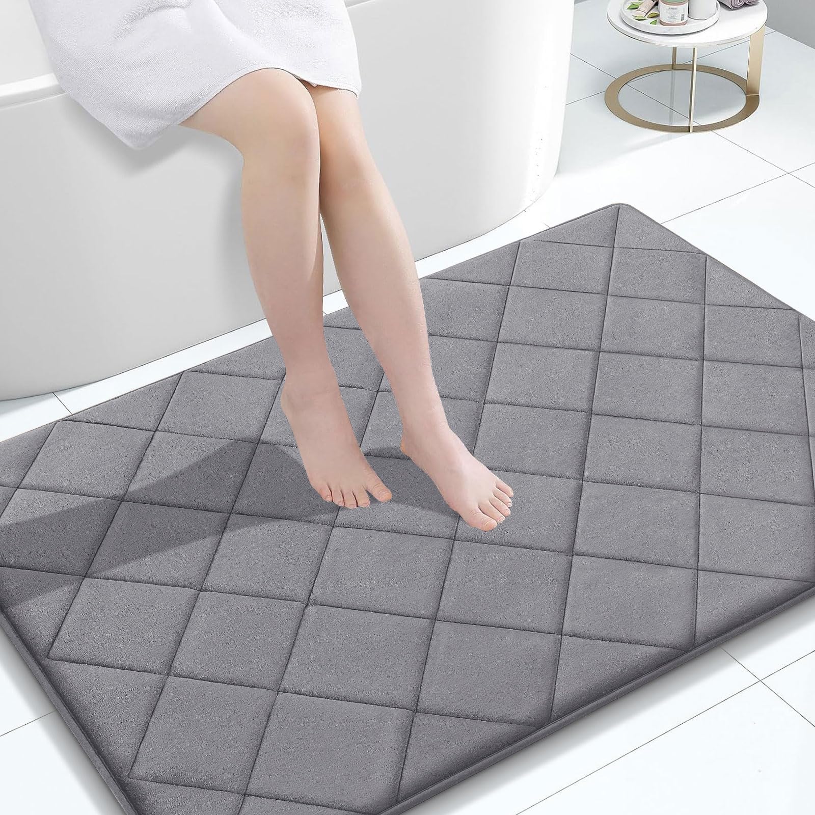 OLANLY Memory Foam Bath Mat 30x20, Ultra Soft and Absorbent Bathroom Rugs, Machine Washable, Comfortable Bath Carpet for Bathroom Floor, Tub and Shower, Black
