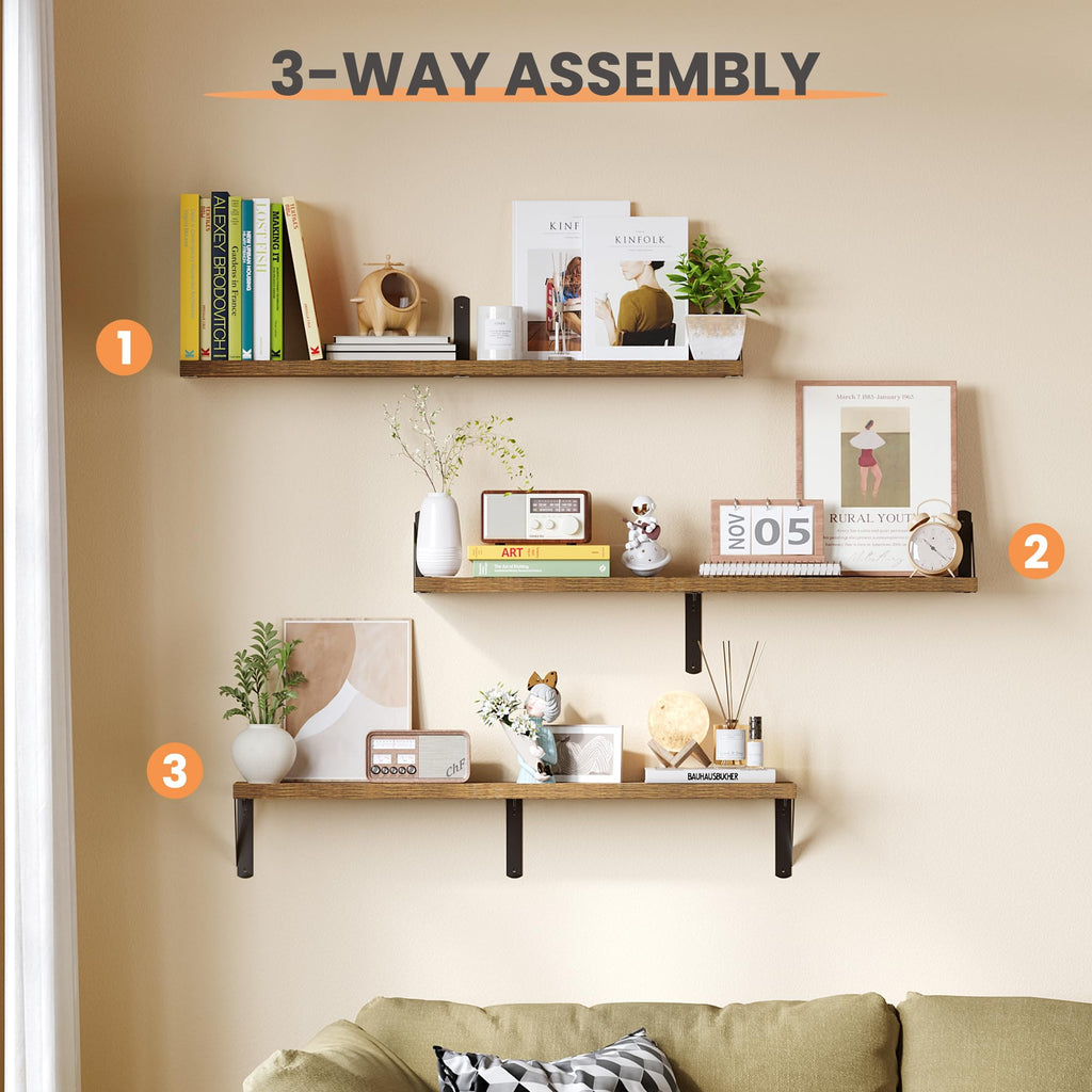 upsimples Floating Book Shelves for Wall, 15.7 Inches Wood Shelves for Living Room, Bathroom, Bedroom, Kitchen Storage and Decoration, White