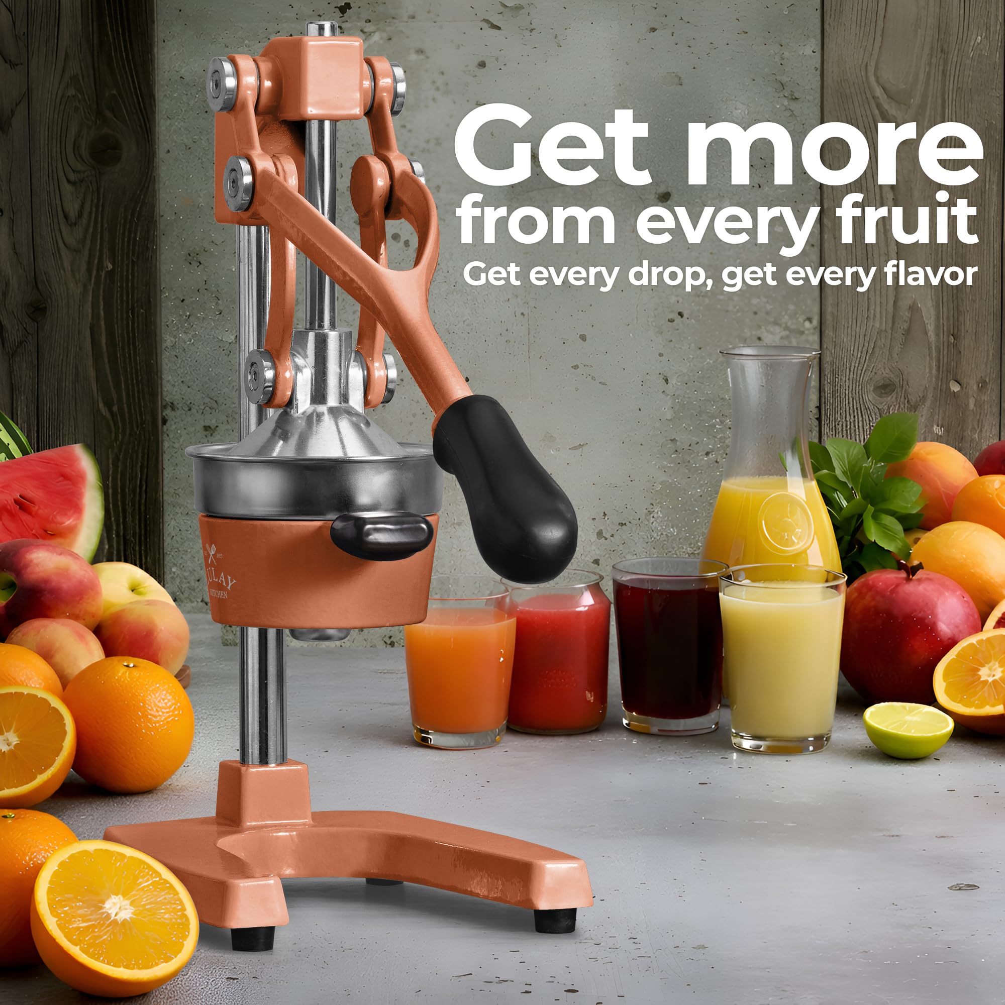 Zulay Kitchen Cast Iron Juicer - Easy-to-Clean Heavy-Duty Manual Juicer, Professional Citrus Juicer - Stainless Steel Lemon Squeezer - Manual Citrus Press & Orange Squeezer - Orange Juicer (Black)