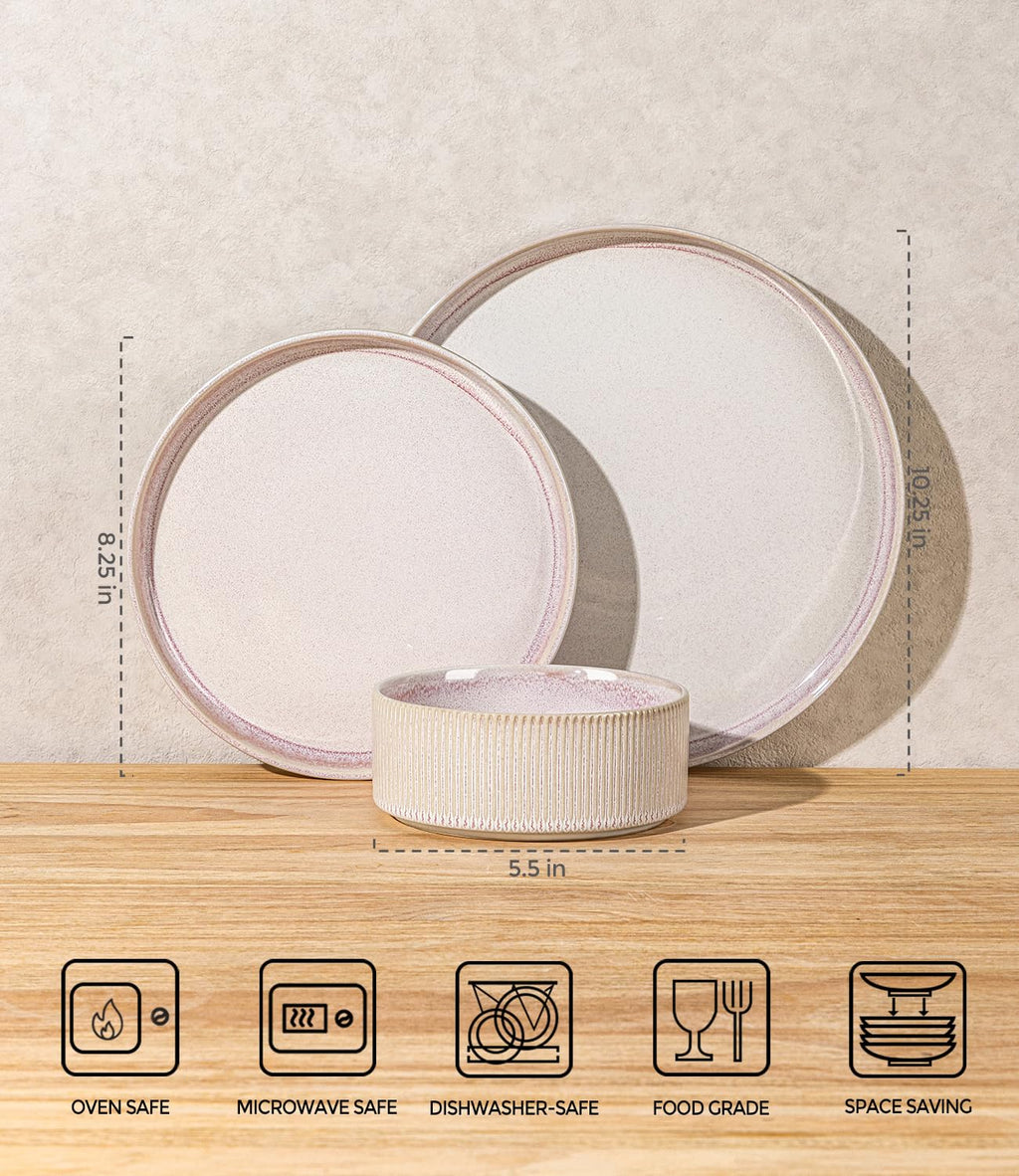 TheTerra Ceramic Dinnerware Sets for 4, 12 Pieces Porcelain Lightweight Speckled Plates and Bowls Sets, Scratch Resistant Dish Set, Oven & Microwave & Dishwasher Safe