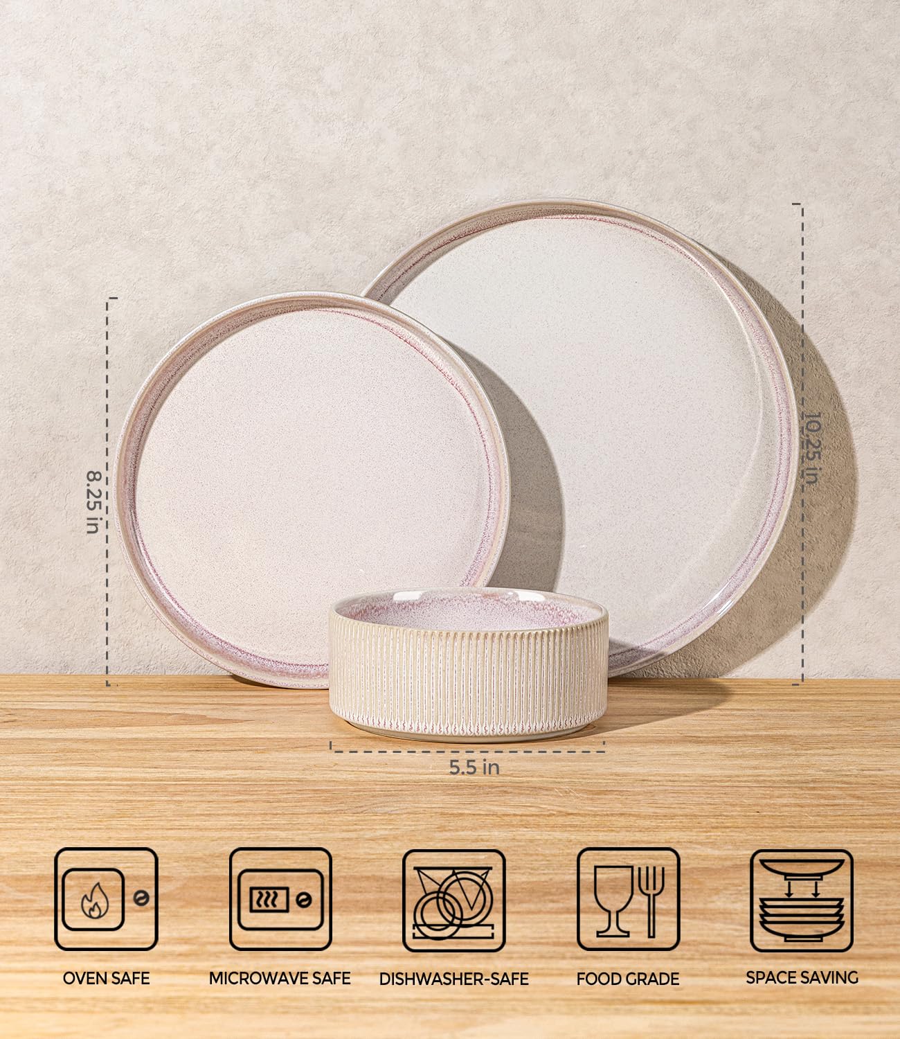 TheTerra Ceramic Dinnerware Sets for 4, 12 Pieces Porcelain Lightweight Speckled Plates and Bowls Sets, Scratch Resistant Dish Set, Oven & Microwave & Dishwasher Safe